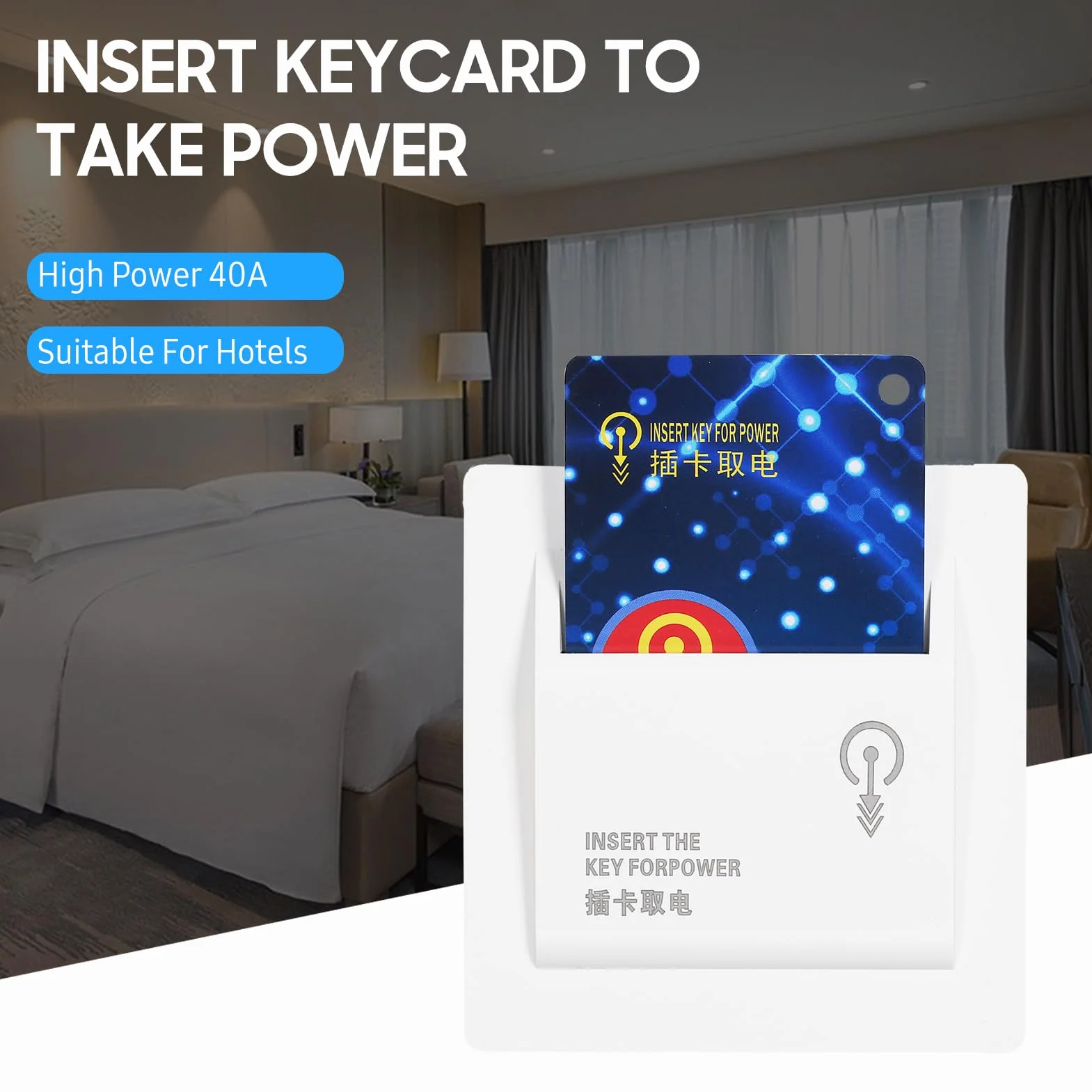 Interruttore scheda RFID HUIOP 40A Risparmio energetico Presa di forza meccanica Camera ospiti Inserire tessera magnetica