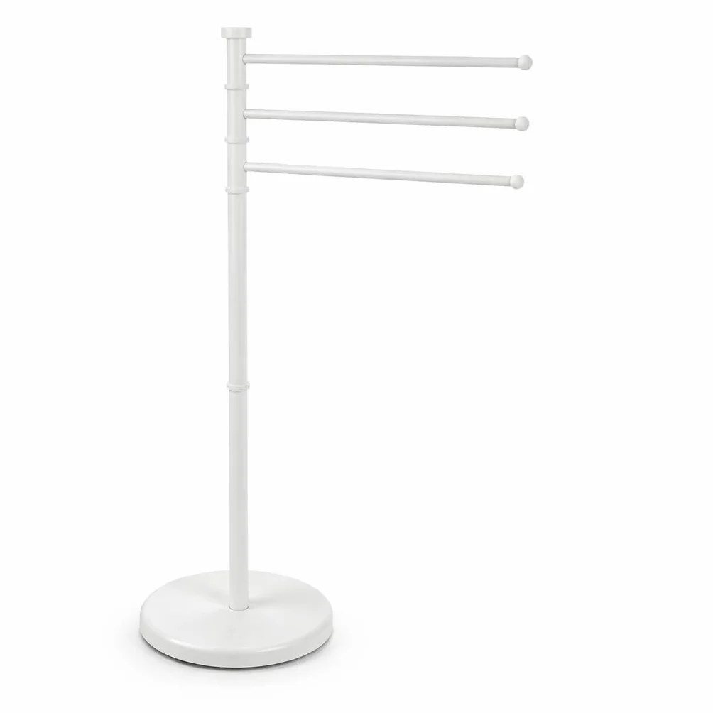 Portasciugamani da Terra Acciaio Inox Bianco 3 Bracci Girevoli 90 cm