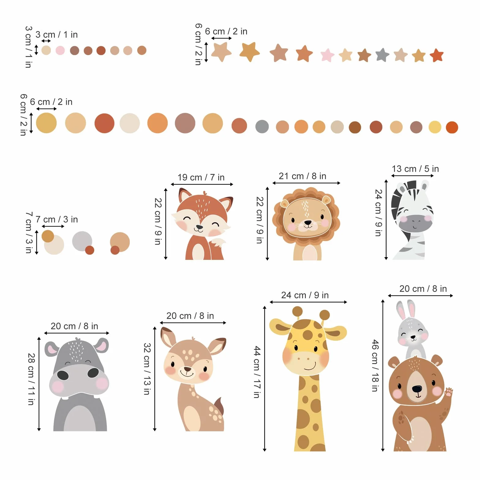 Adesivi Murali Animali Foresta Safari Giraffa Orso Pois Sticker da Muro per Camerette Bambini