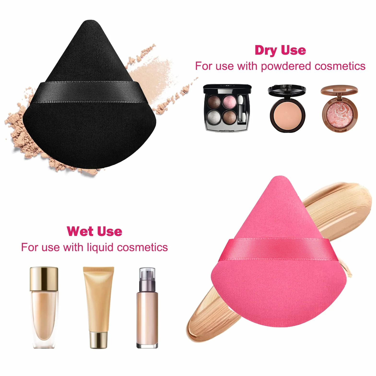 Piumini da Cipria Viso, 4 Pezzi Spugnetta Make Up Triangolare Piumino, Riutilizzabile Bagnato Asciutto Doppio Uso