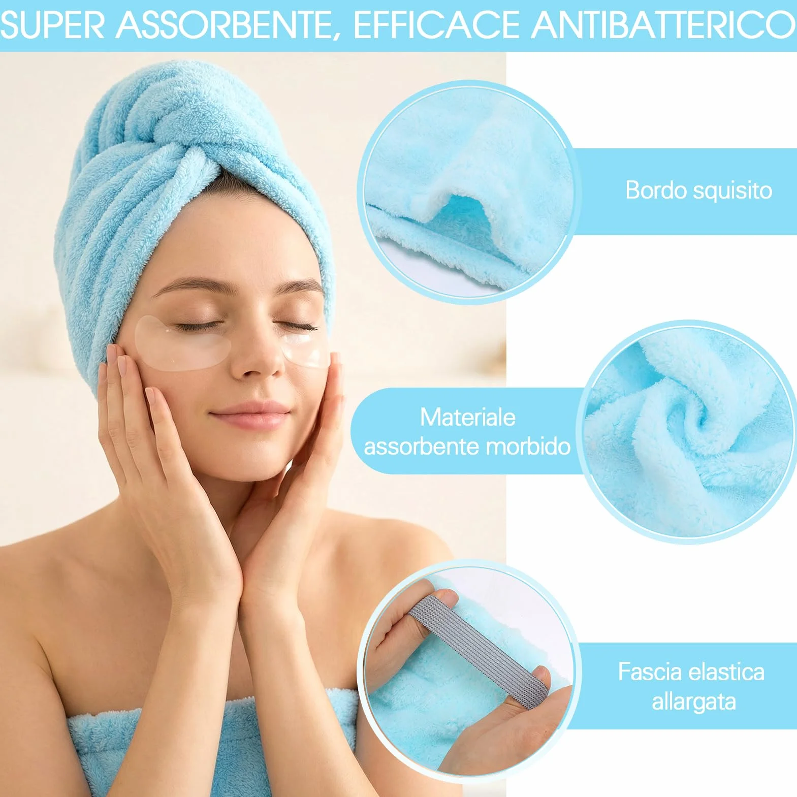 Asciugamani per Capelli a Turbante 3 Pezzi Turbante Asciugacapelli Forte assorbimento d'acqua Asciugamano Capelli Turbante in Microfibra Asciugamano per Capelli per Capelli Ricci Lisci