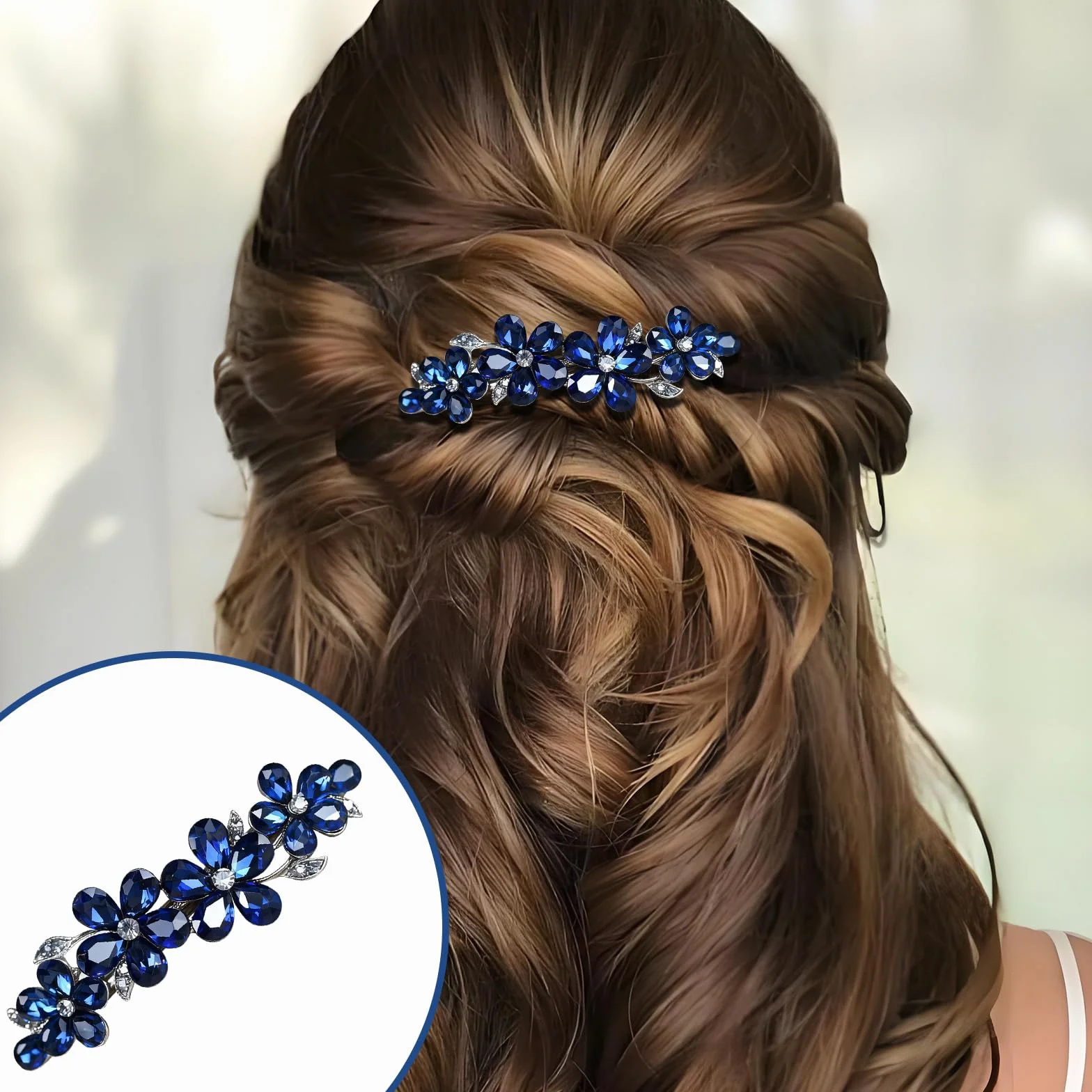 2 fermagli per capelli blu da donna, fermagli con strass e cristallo di alta qualità, accessori per capelli da donna con capelli sottili e spessi, presa sicura per varie acconciature