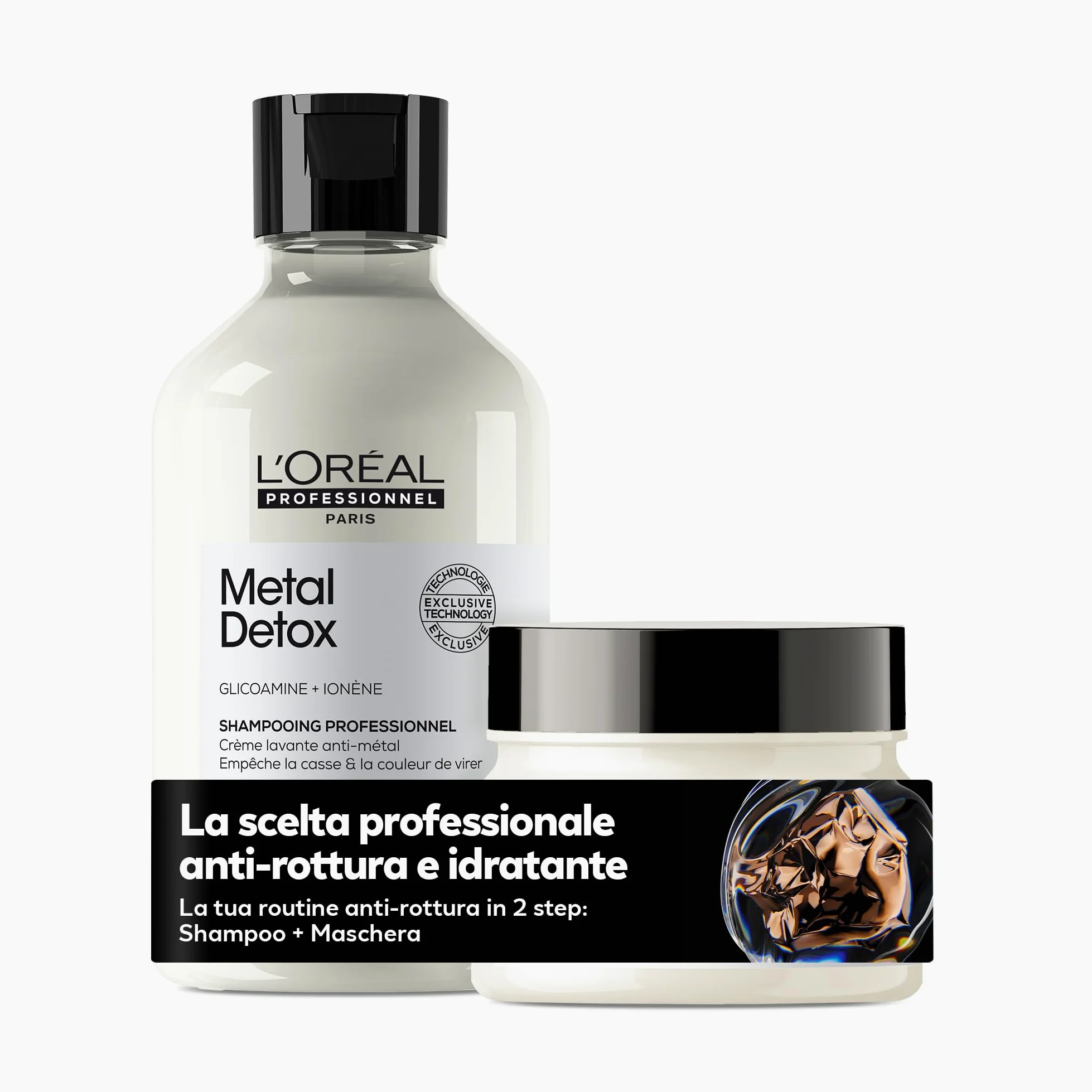 L'Oréal Professionnel Paris, Shampoo Professionale per Capelli Colorati Metal Detox Serie Expert, 300 ml + Maschera Professionale, Formula Anti-Metallo, 250 ml
