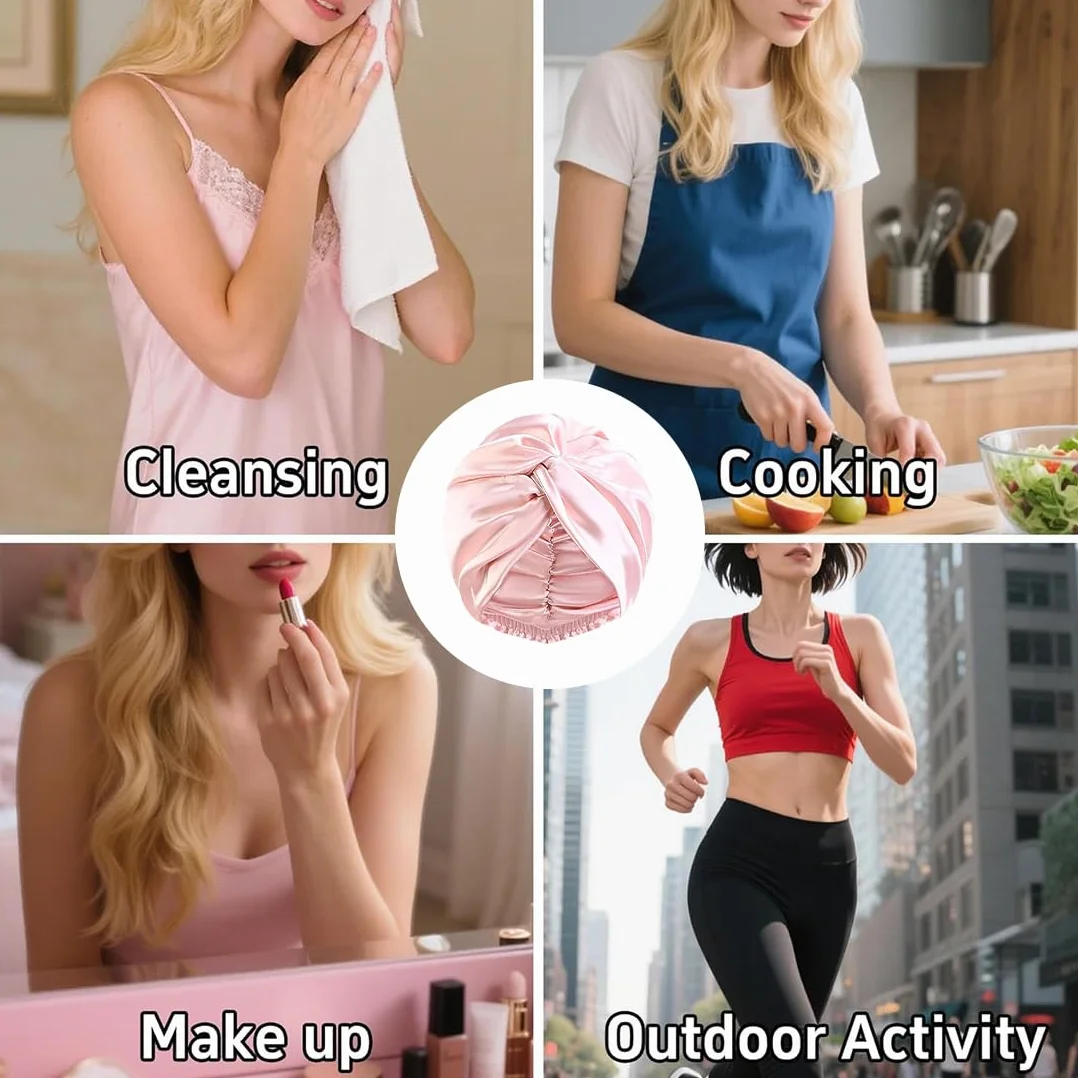 Cuffia Seta Capelli Notte, Cuffia Capelli Ricci Notte, Cuffia in Seta per Capelli Ricci, Silk Bonnet, Cuffia di Seta per Dormire, Cuffia da Notte per Capelli Ricci Lunghi Locs, Rosa
