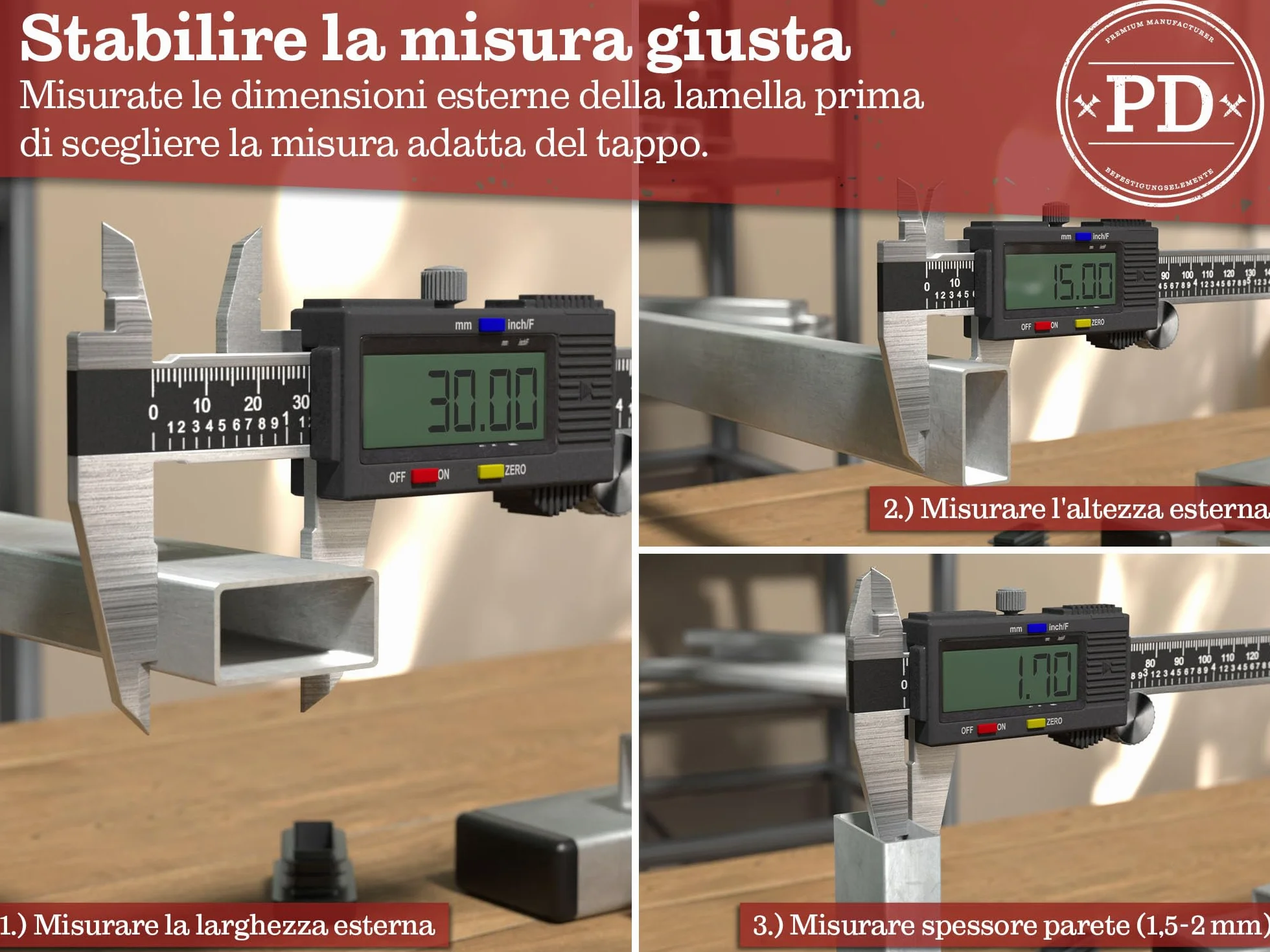 Tappi terminali rettangolari in plastica PE 25 x 15 mm per tubi quadrati, 10 sztuk
