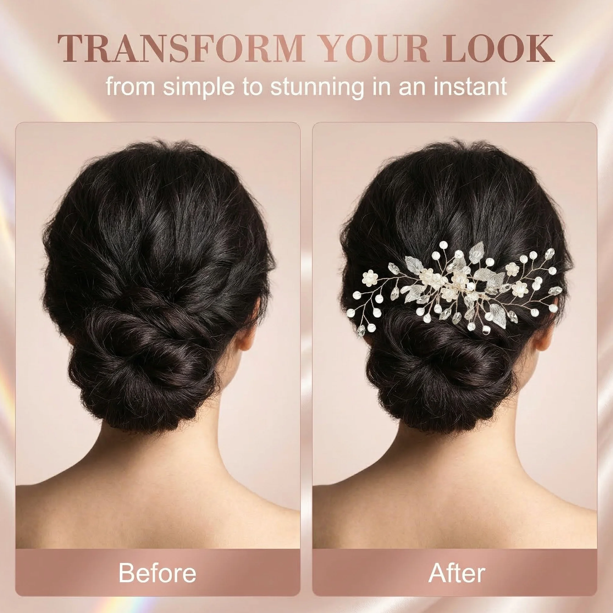 Accessori Capelli Sposa Oro Rosa, Pettini per Capelli da Sposa con Fiore e Perle, Fermaglio Capelli Sposa Donna, Accessorio per Capelli da Sposa in Cristallo per Donne e Ragazze