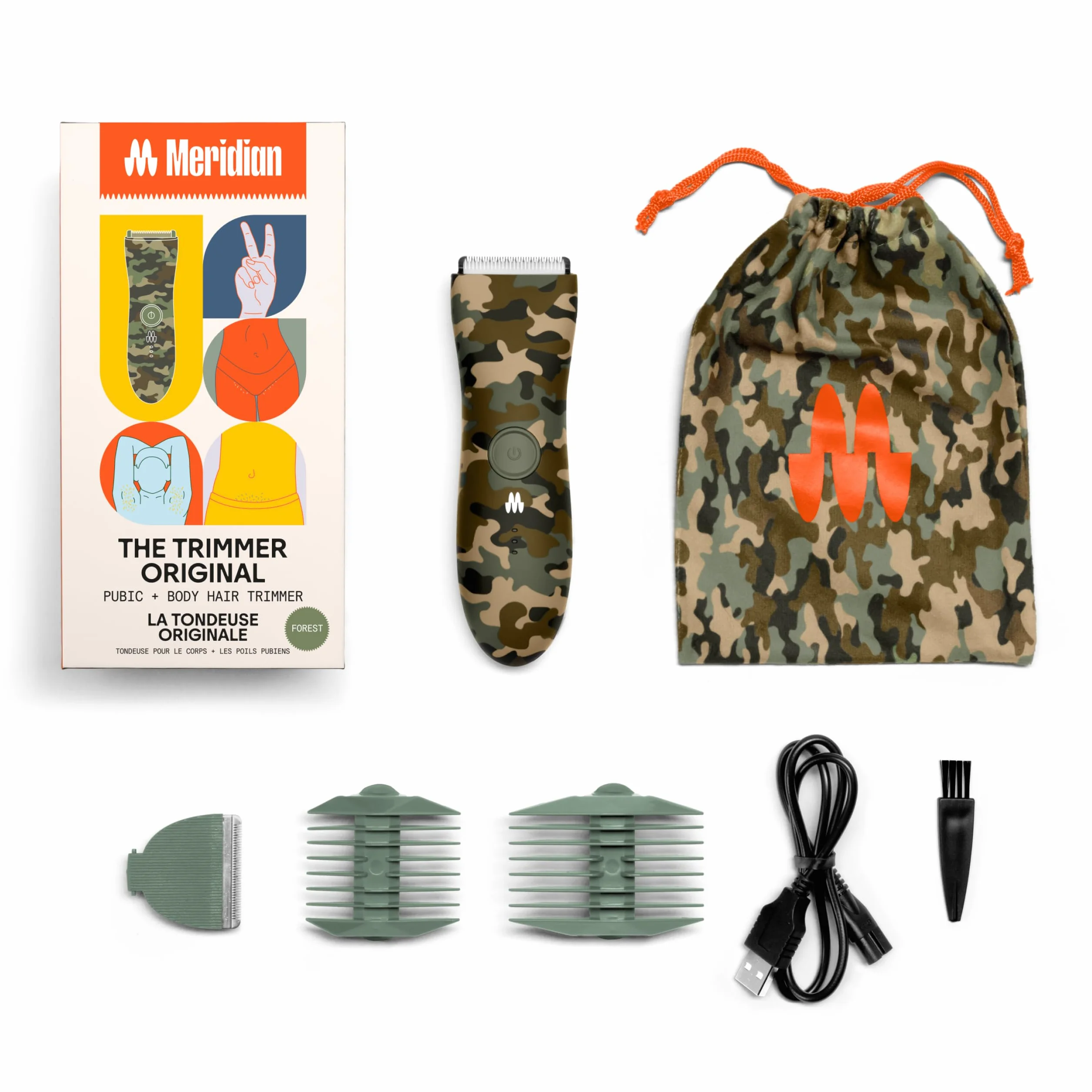 Meridian The Trimmer Original, rasoio elettrico da uomo, per peli pubici, petto, gambe e bikini, impermeabile e ricaricabile, stampa mimetica
