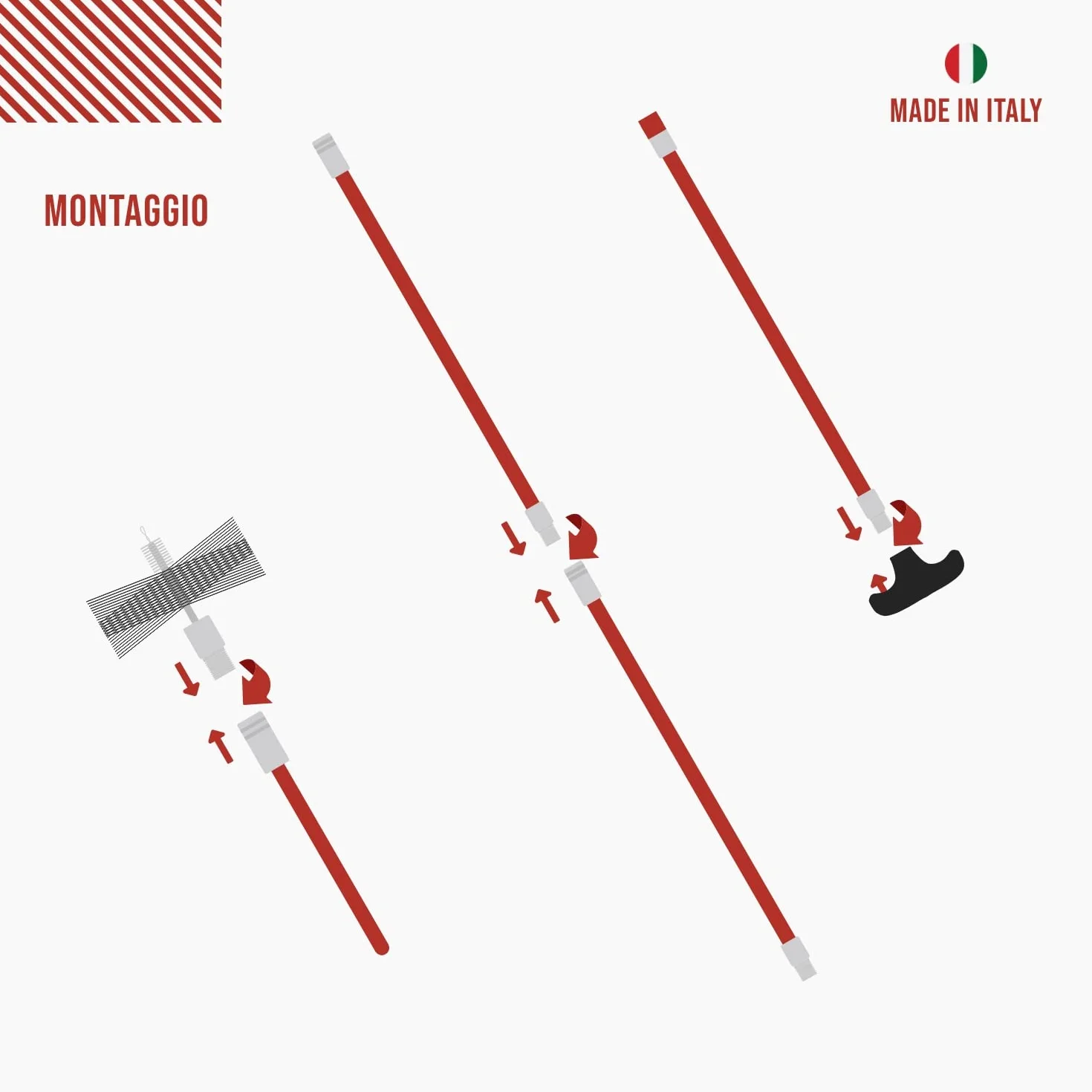 BARETTO Kit Pulizia Camino Canna Fumaria Ø 200 mm Acciaio Aste 10 m Curvatura 45° Rimozione Incrostazioni