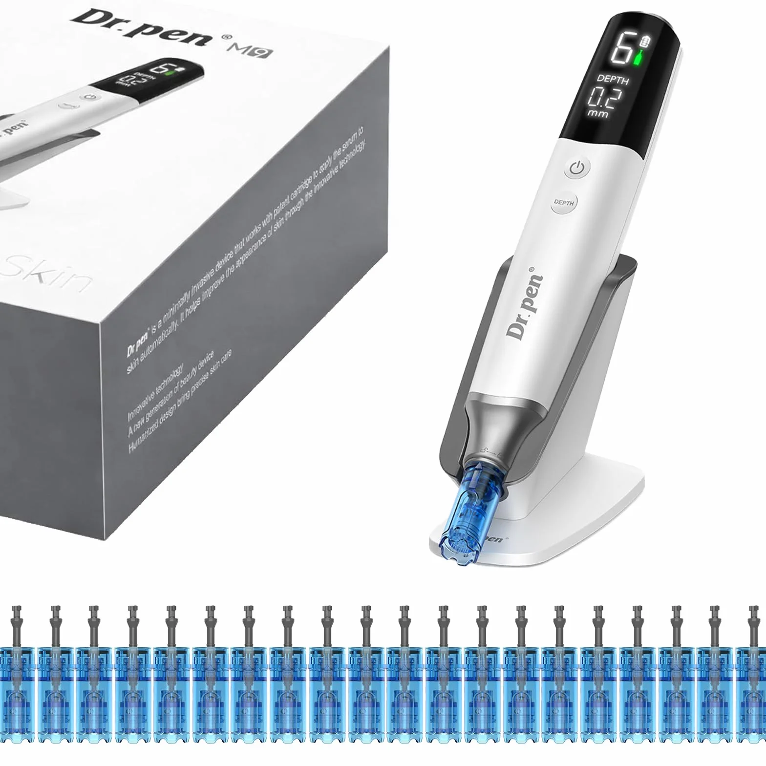 Dr. Pen M9 Penna Microneedling Wireless con 22 Cartucce, Display LED e Regolazione 0–2,5 mm, 6 Velocità, Sistema Cartridge Intelligente per Cura della Pelle