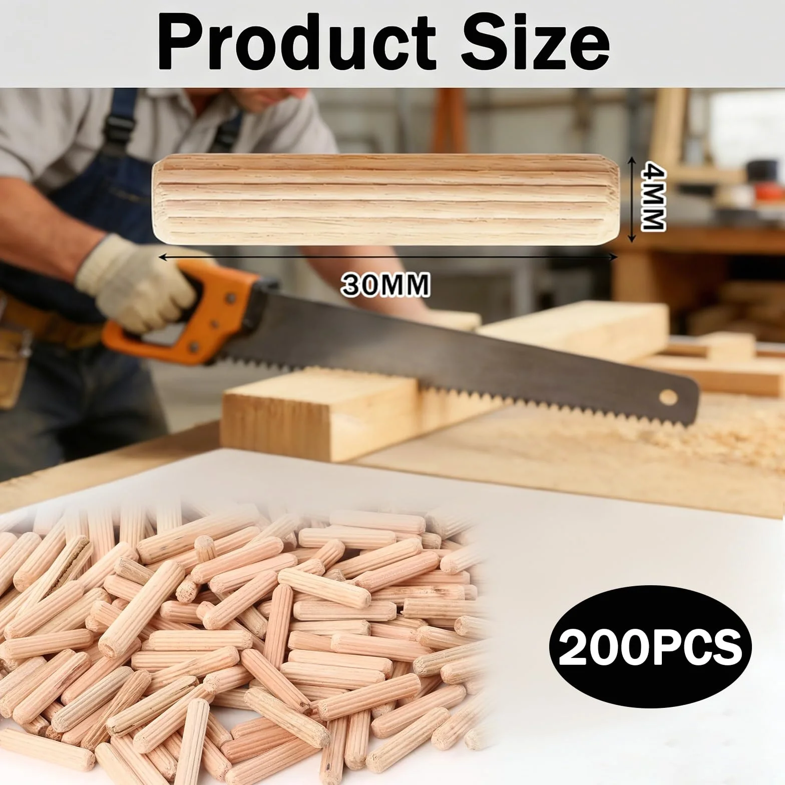 Tasselli in Legno 200 Pezzi 4mm x 30mm Faggio per Falegnameria Bricolage