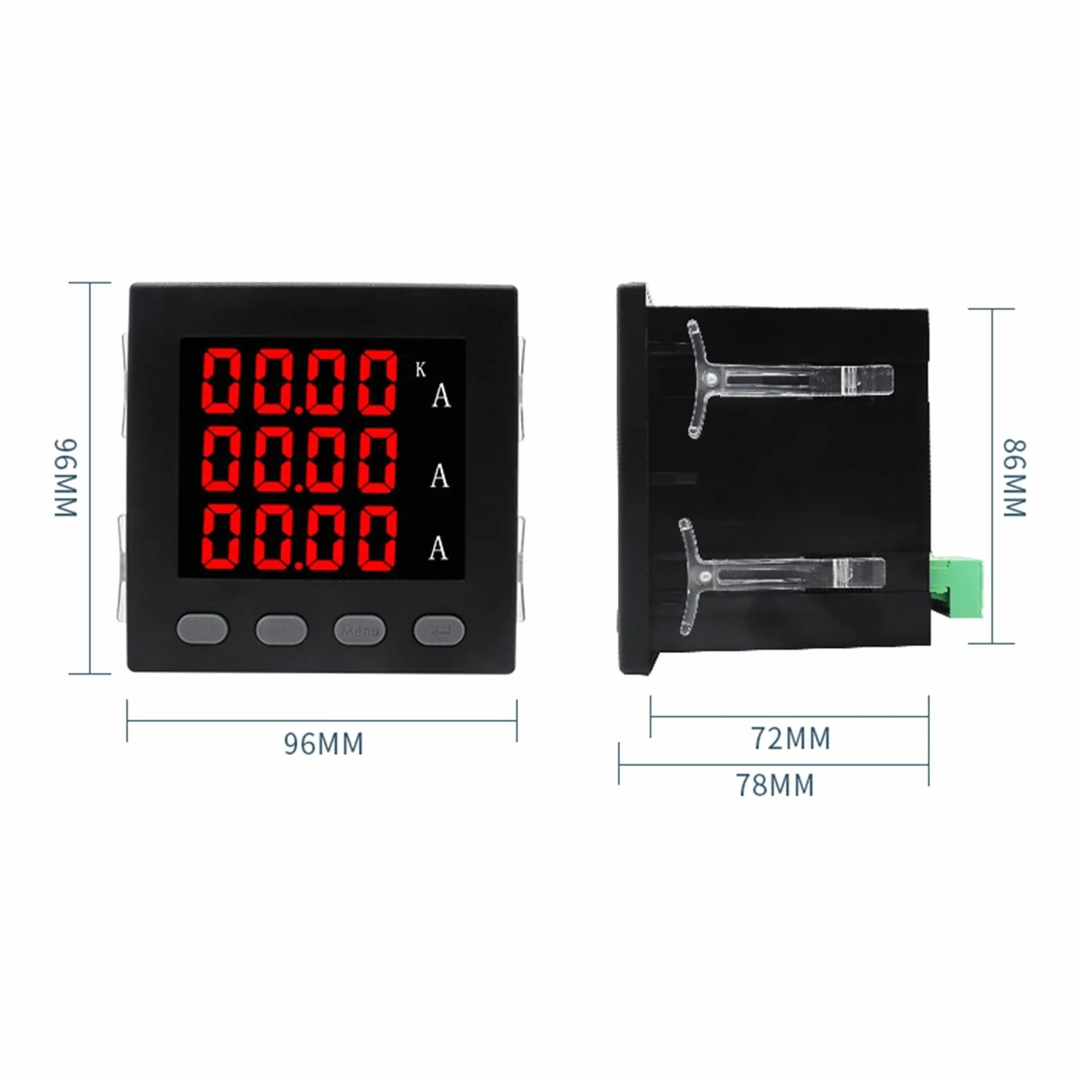 Amperometro LED trifase 96 x 96 mm display digitale con trasformatore di corrente