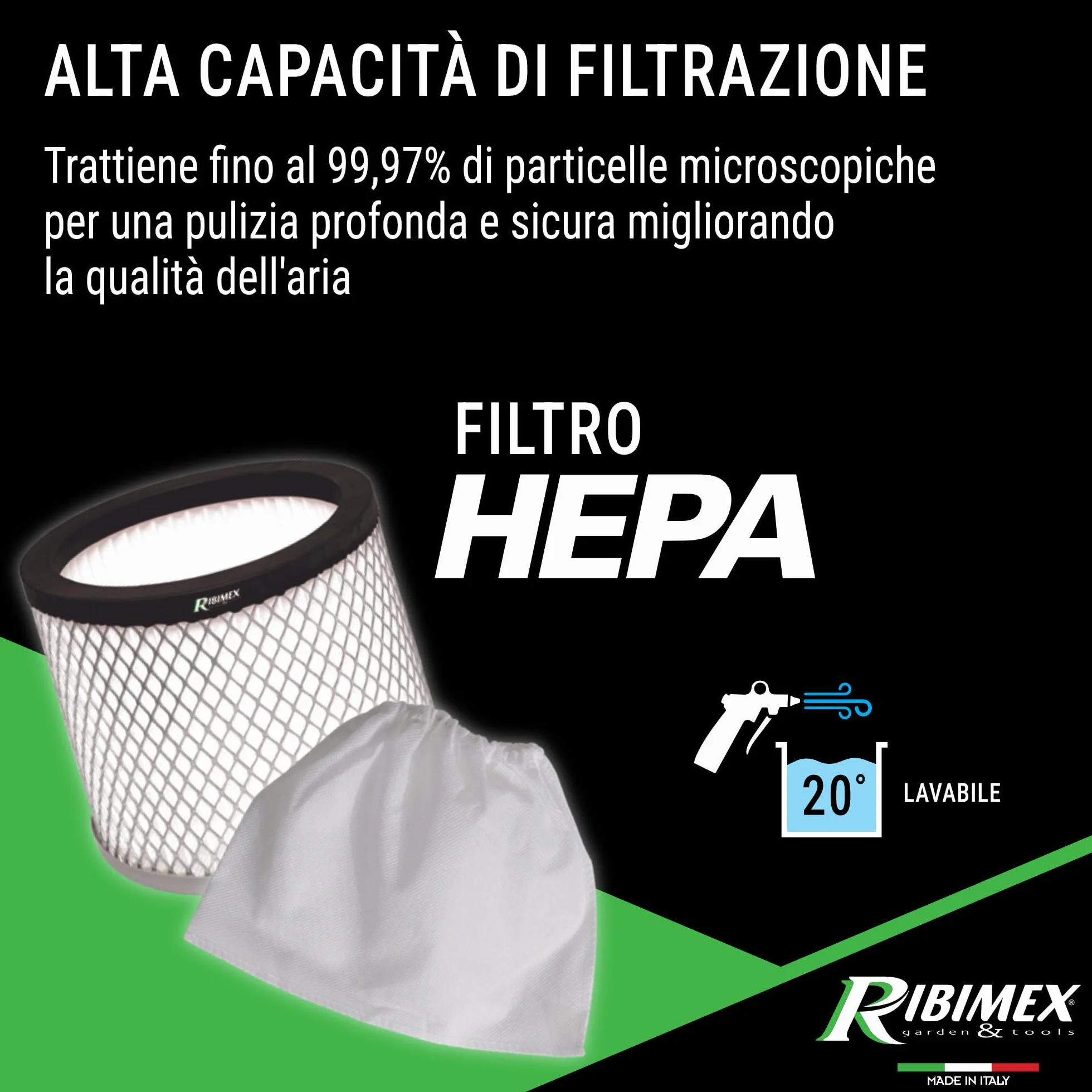 Ribimex Aspiracenere Elettrico Ceneflame 18L 1200W con Filtro HEPA Lavabile PRCEN007