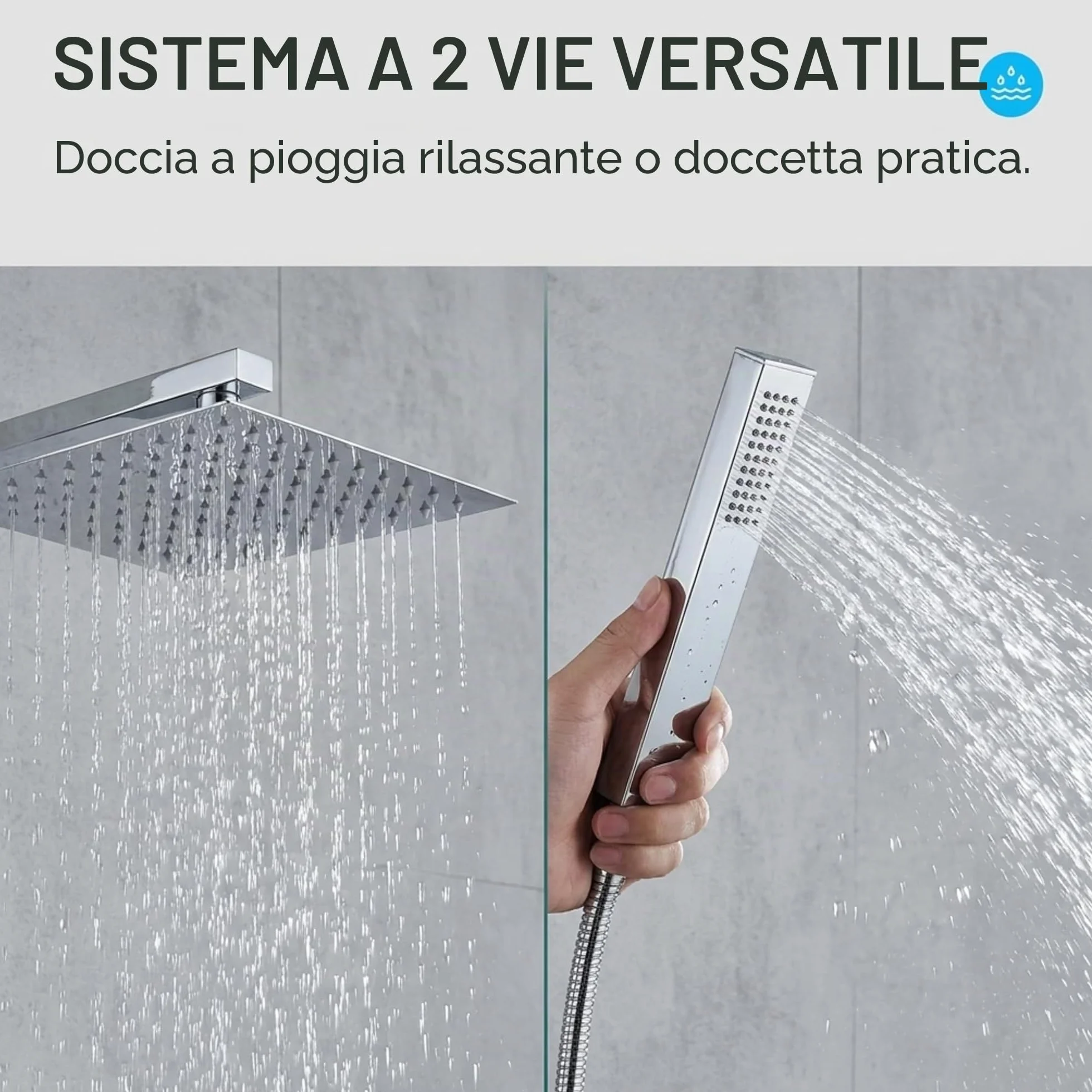 VALAZ Doccia Incasso Cromata Miscelatore Spruzzatore Effetto Pioggia 25 cm Serie Tajo
