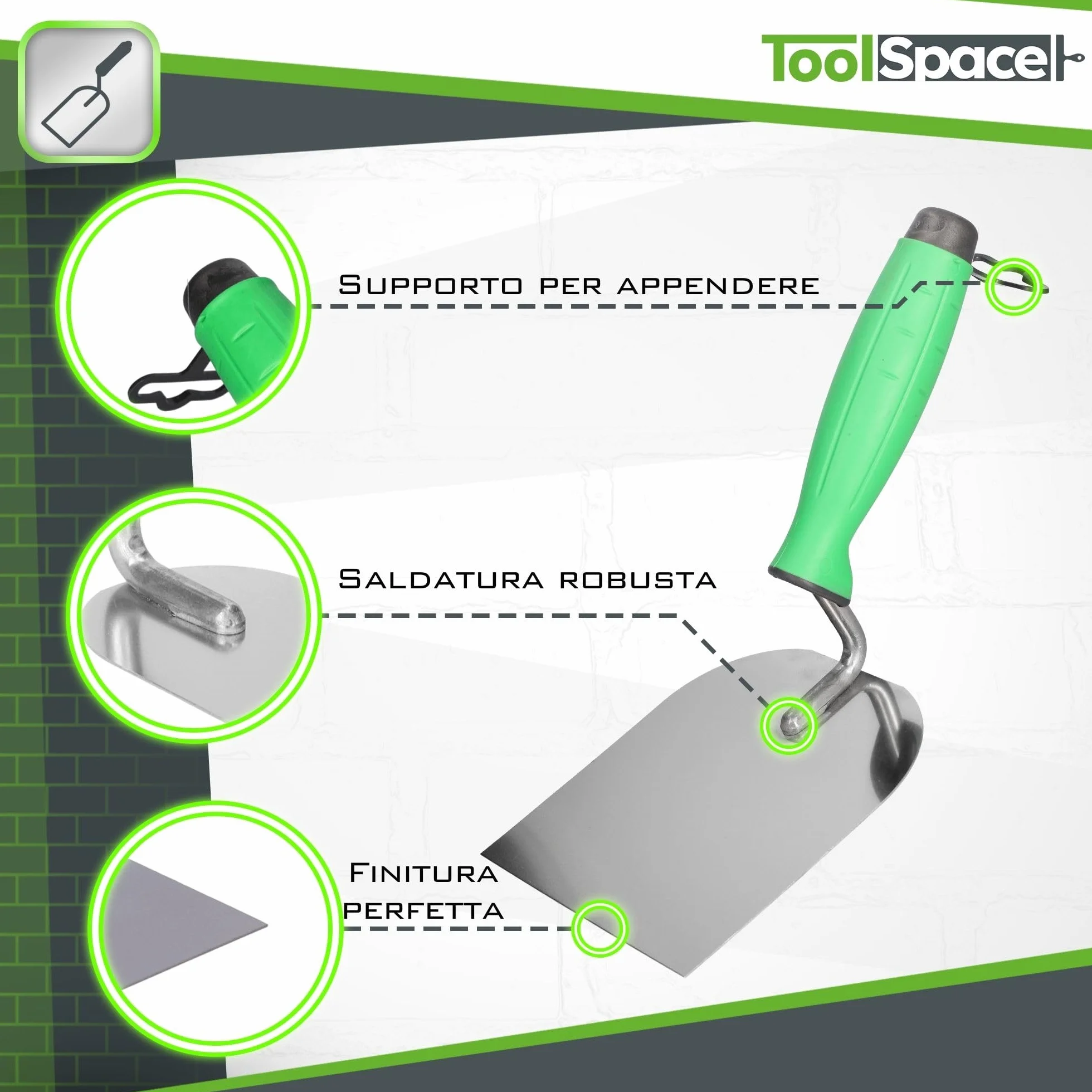 ToolSpace Cazzuola di precisione in acciaio inox 120 mm manico gommato