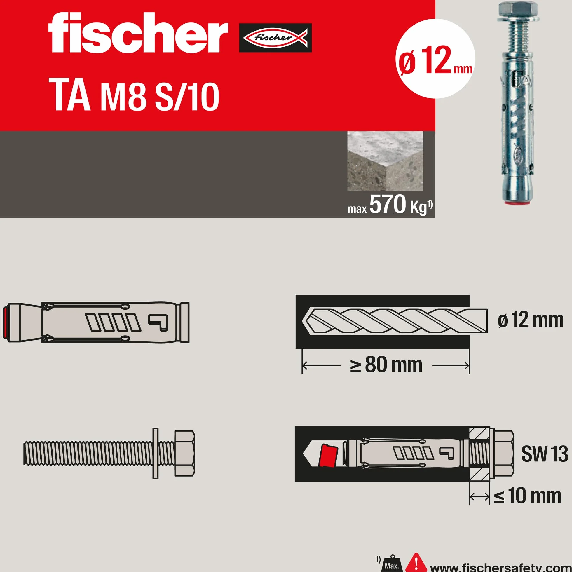 Fischer TA M8 Tasselli in Acciaio 12 mm Bulloni di Espansione 8 Pz
