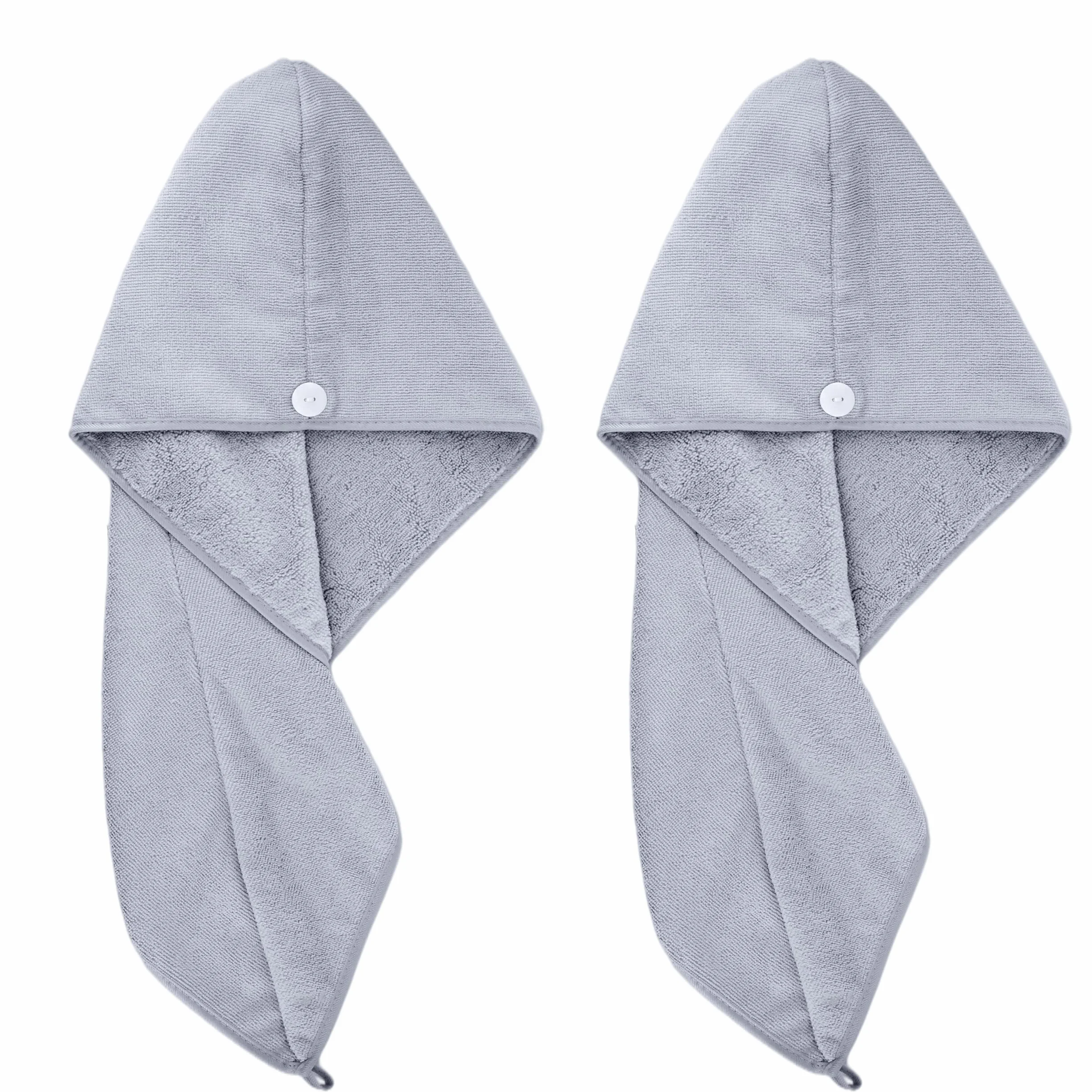 Polyte - asciugamano a turbante per asciugare i capelli - grigio - 31 x 71 cm - 2 pezzi