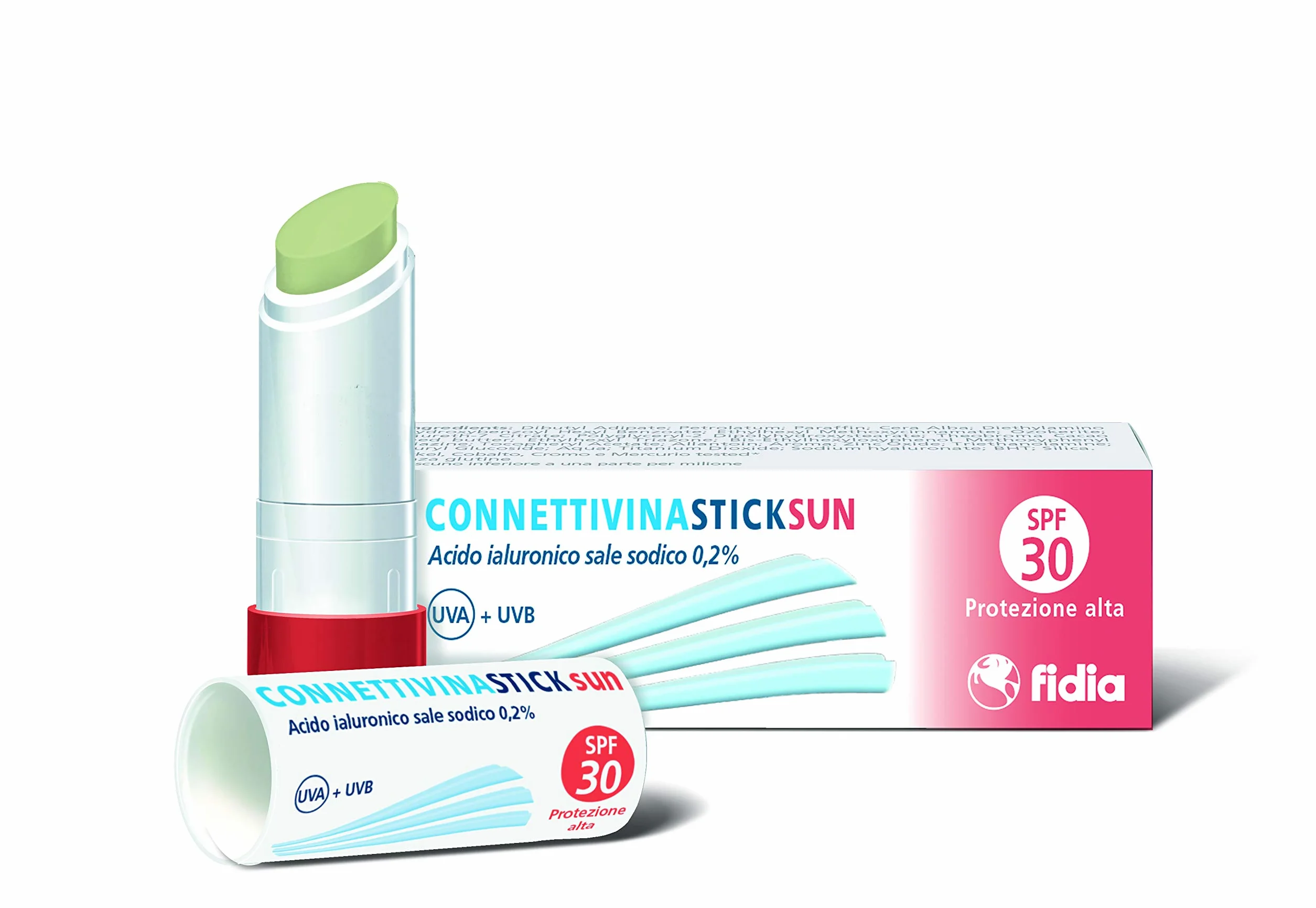 Fidia Farmaceutici ConnettivinaStickSun - Stick Labbra da 3g a Base di Acido Ialuronico 0,2%, con Filtri Solari SPF30