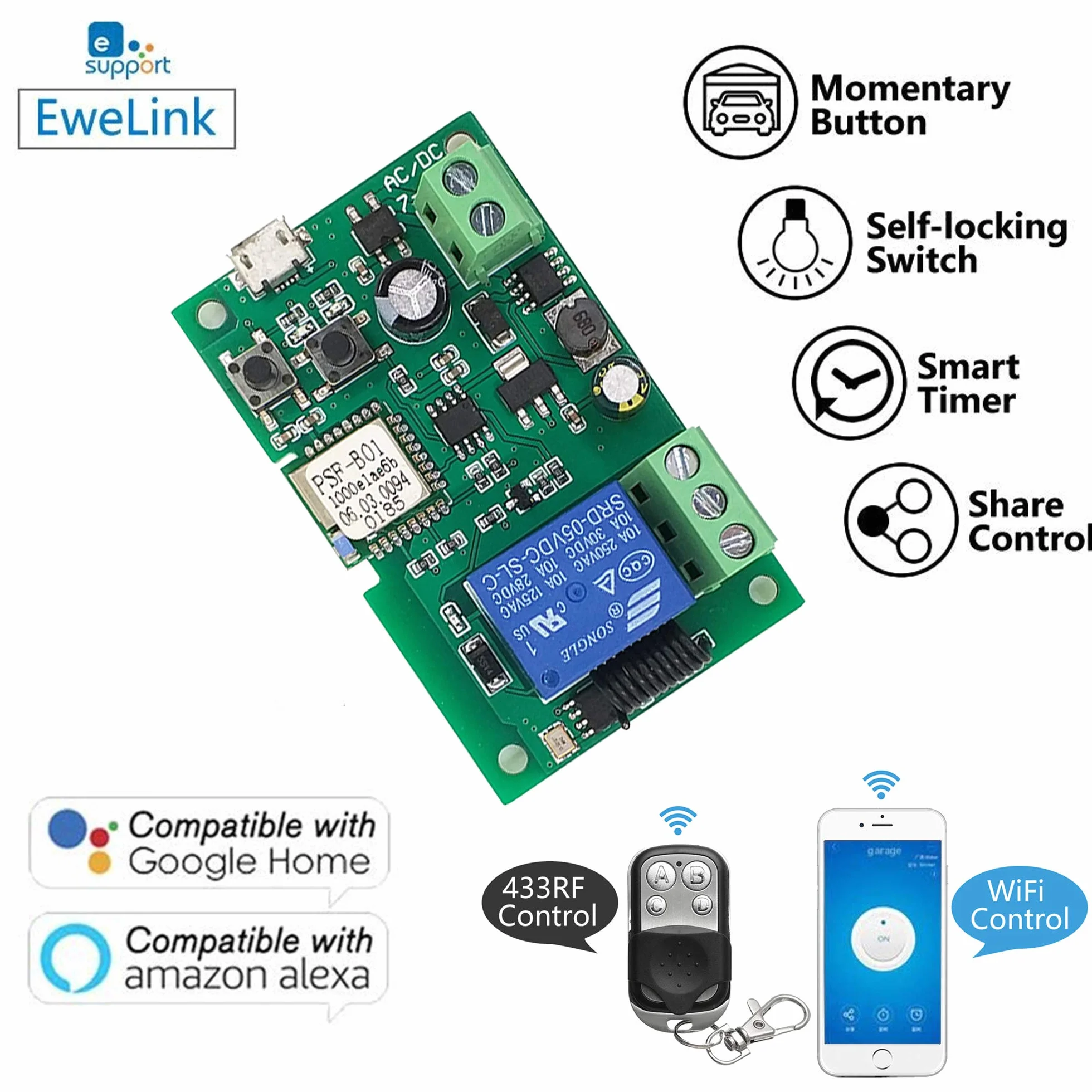 Ewelink App telecomando Relè interruttore wireless WiFi 433RF per porte da garage intelligenti