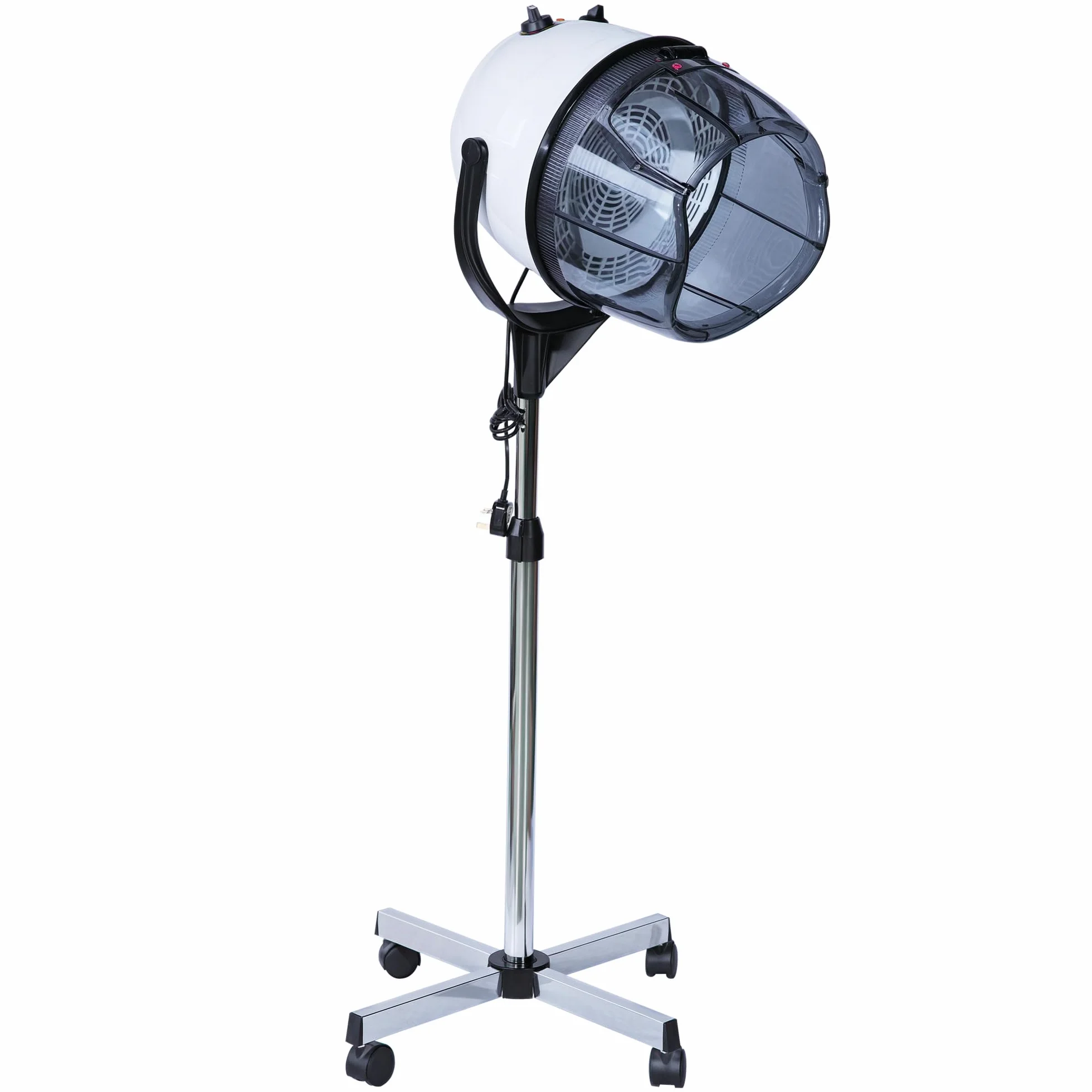 HOMCOM Casco Asciugacapelli 1180W ad Altezza Regolabile, Casco per Capelli con Timer 60 Minuti e Ruote Girevoli, in PP, PC e Acciaio, 65x65x115-165 cm, Bianco