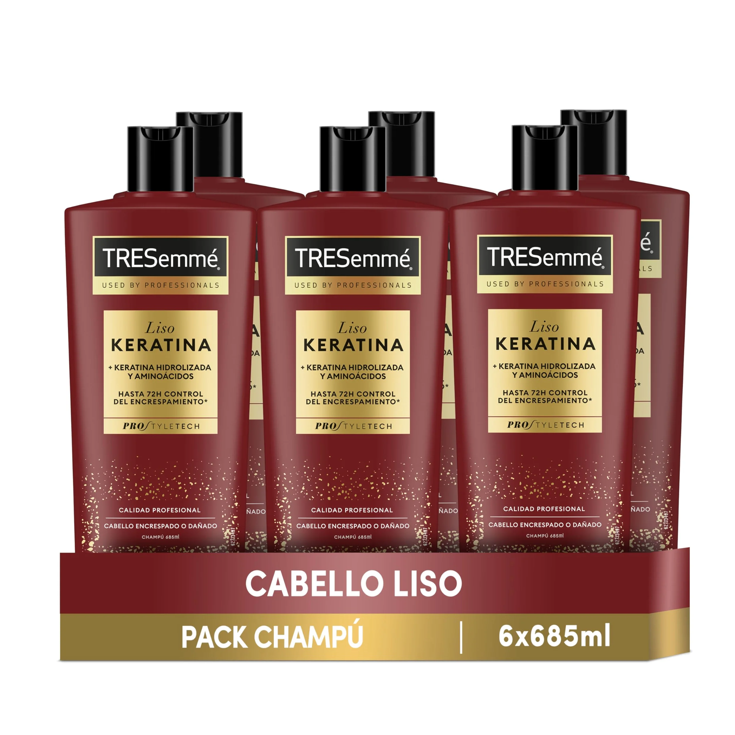 TRESemmé Shampoo Liso Keratina per capelli crespi o danneggiati con olio di Marula e Keratina, confezione da 6 x 685