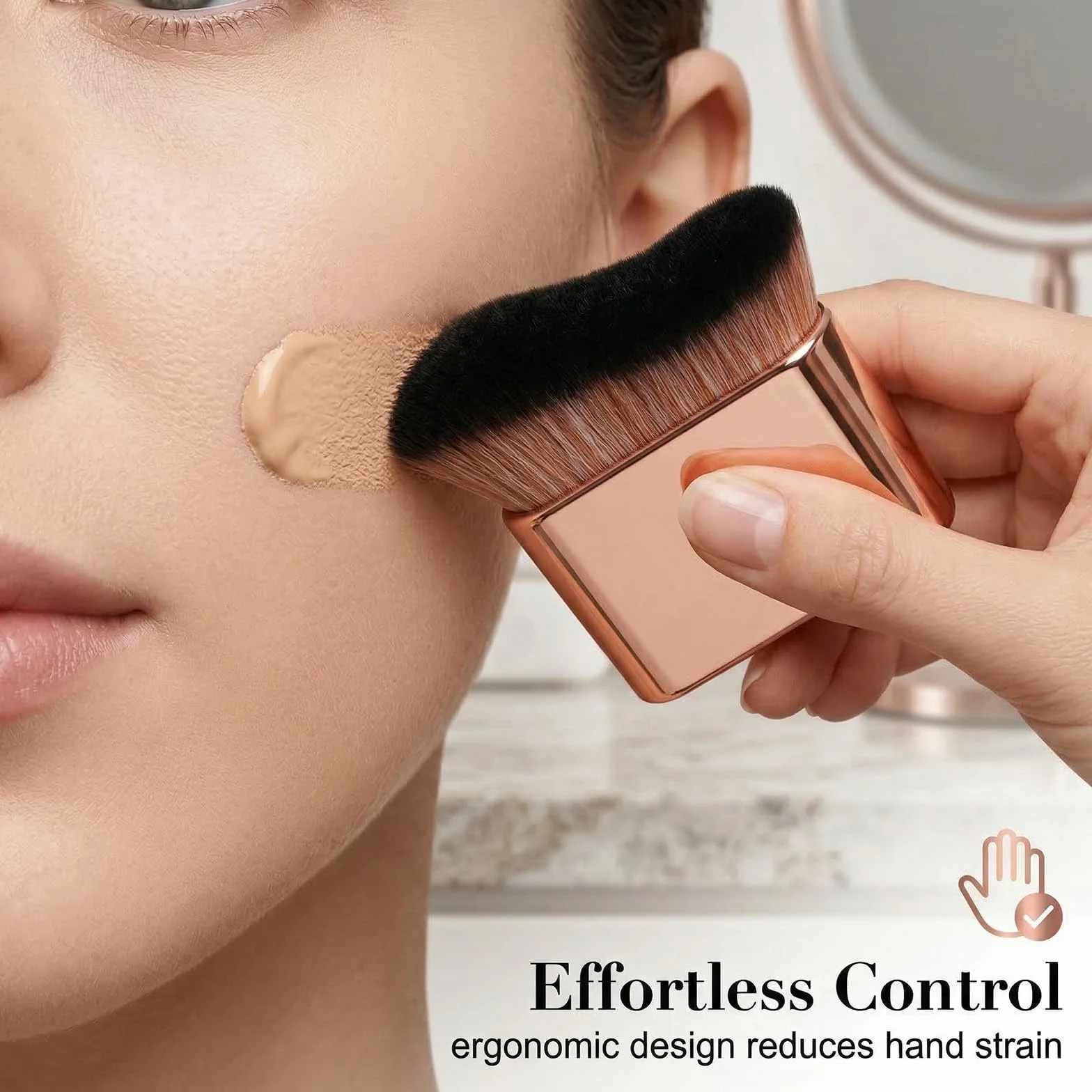 1 Pennello per Fondotinta Ondulato in Rosa Oro, Pennello Autoabbronzante e Bronzer Professionale per Viso e Corpo, Applicatore Ergonomico ad Alta Densità