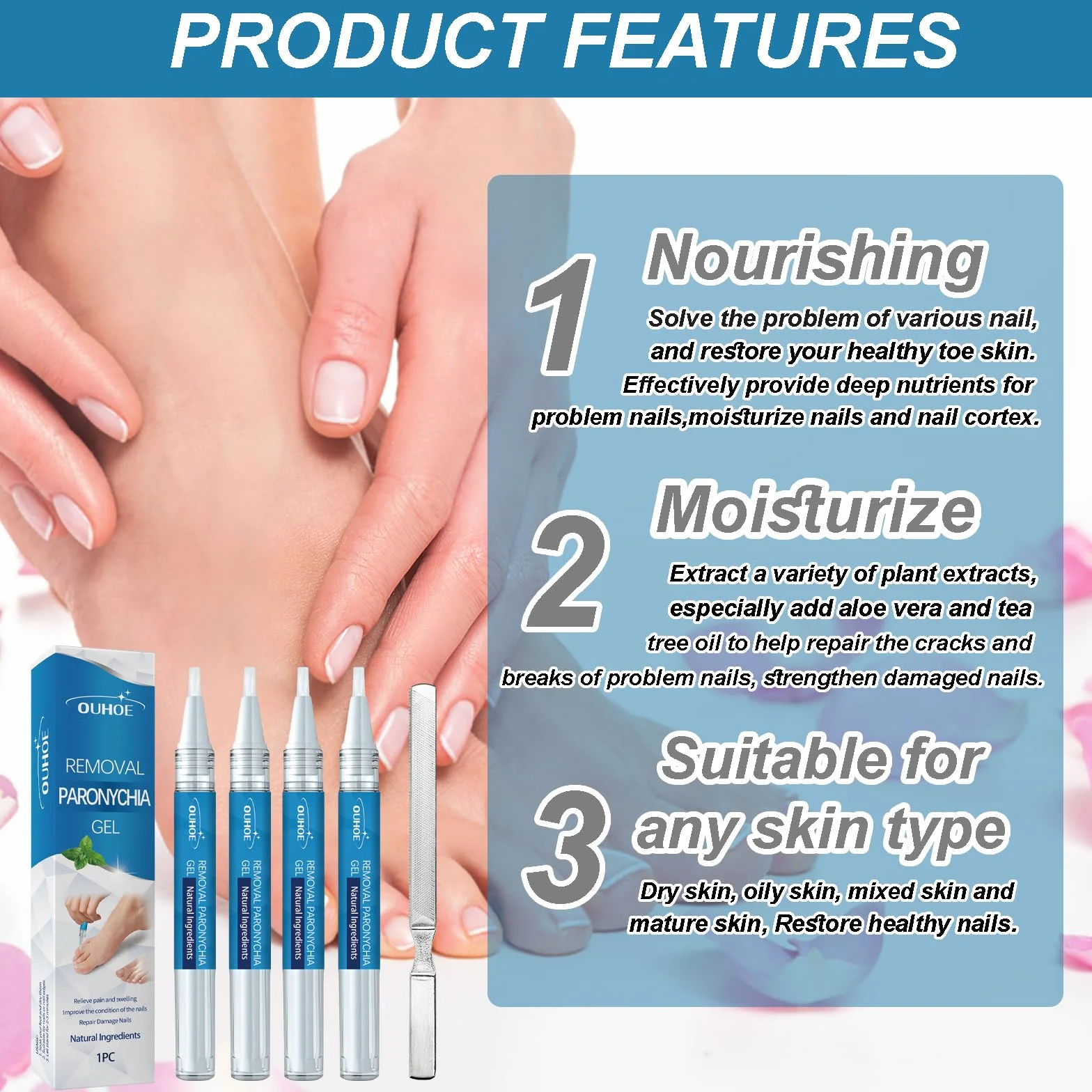 4 Pezzi Nail Care Pen, con Lima Unghie, Penna per la Cura Delle Unghie, Ricco di Ingredienti Naturali Come Burro di Karité, Olio di Chiodi di Garofano, Estratto di Timo, Vitamina E, Olio di Eucalipto