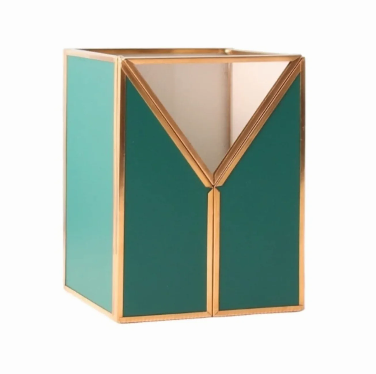 Elegante Organizer Trucchi Cosmetici Scatola Portaoggetti Cosmetica Retrò In Pelle, Vetro, Pennello Per Trucco, Tavolo Da Toeletta, Organizer Per Scrivania Portatrucchi Bagno