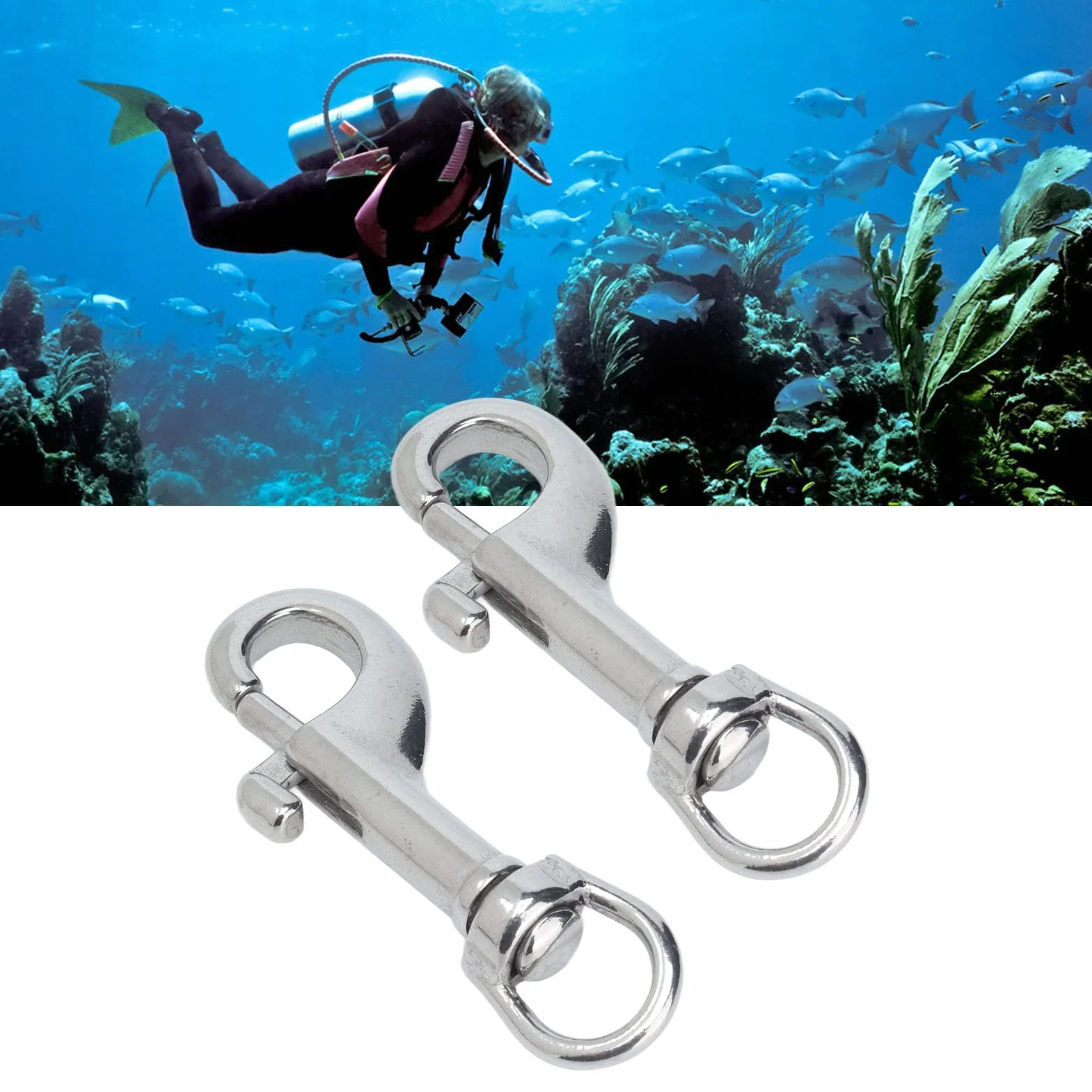 Fafeicy Ganci a Scatto in Acciaio Inossidabile 316 Grado Marino Girevole 360° 65mm 2 Pezzi