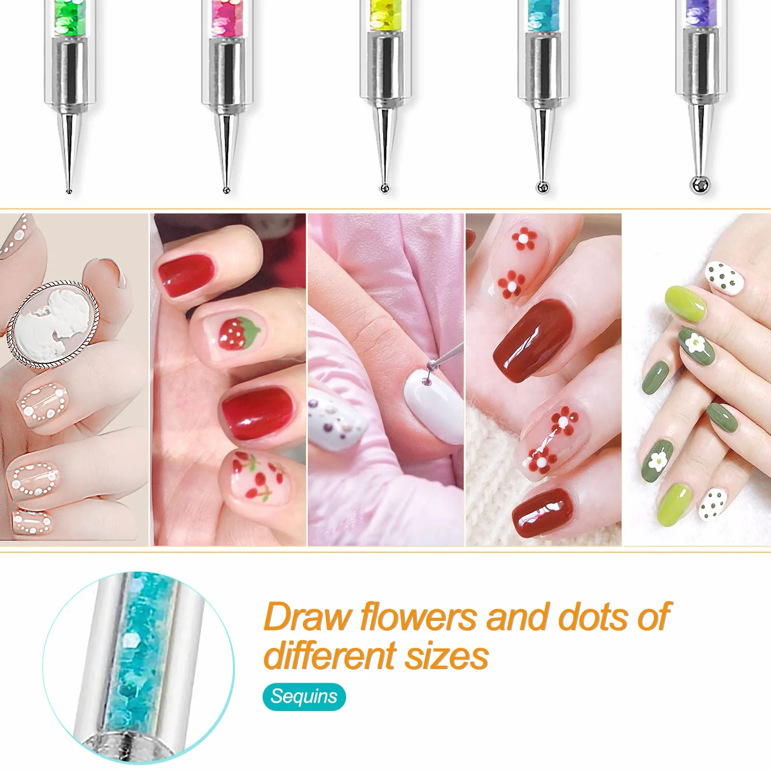 Sularpek Pennelli Unghie Gel, 8 Pezzi Penelli Unghie Professionali Set, Penne per Nail Art Attrezzi a Doppia Punta, con Manico con Strass e Setole in Nylon