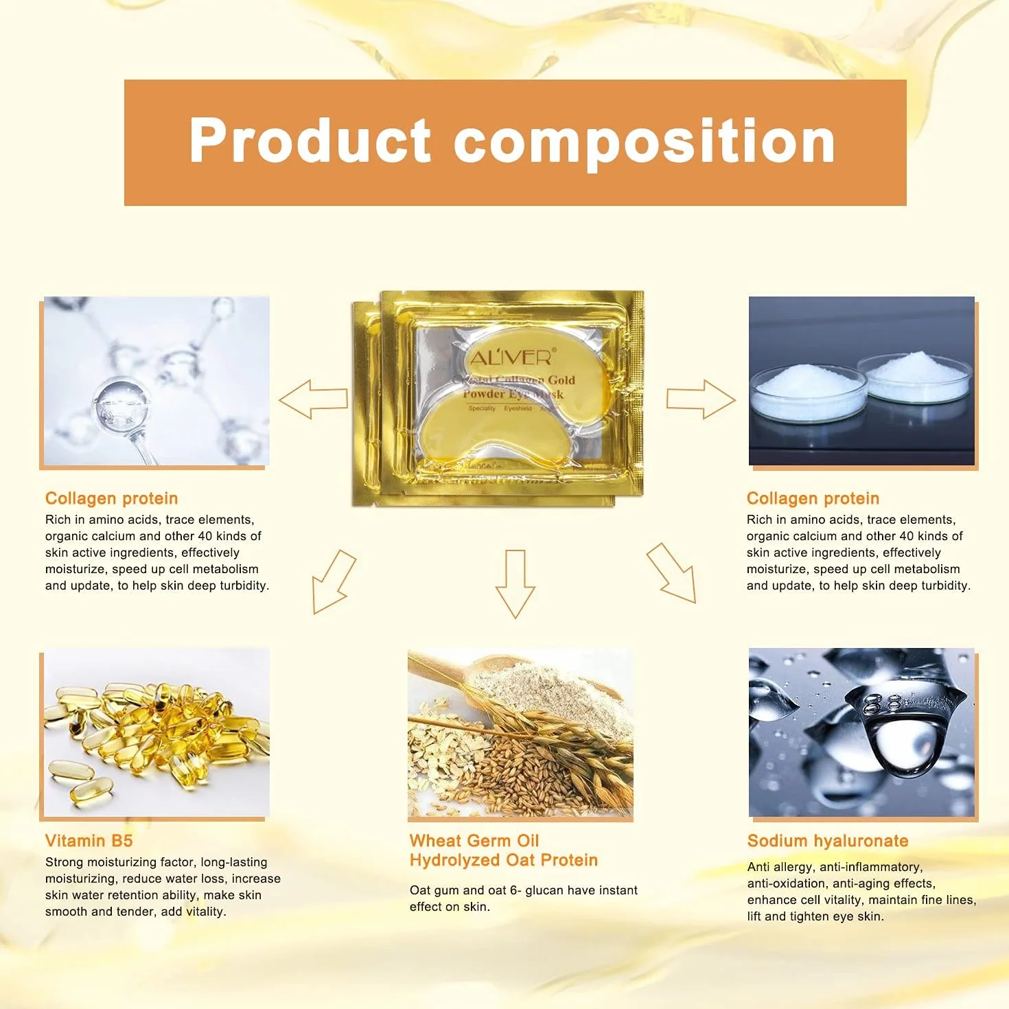 Maschera per Gli Occhi al Collagene in Gel di Cristallo Oro 24K 25 paia, Antietà e Rughe, Crema Idratante, per Rimuovere Borse Sotto Gli Occhi, Occhiaie, Occhi Gonfi