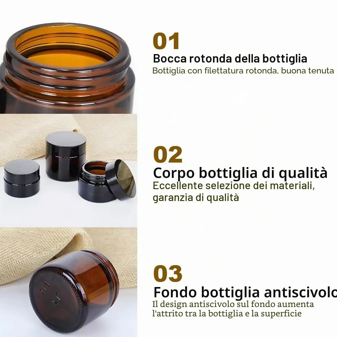 Aililong Confezione da 6 Barattoli per Crema, 50 ml, in Vetro Ambra e Trasparente, per Cosmetici, Lozioni, Unguenti, Oli Essenziali, Mini Candele