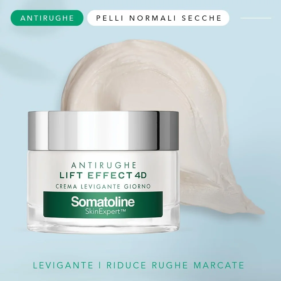 Somatoline SkinExpert, Lift Effect 4D Crema Giorno Filler Antirughe Donna, Trattamento Viso Anti-età, Azione Levigante e Liftante, con Acido Ialuronico, 50ml