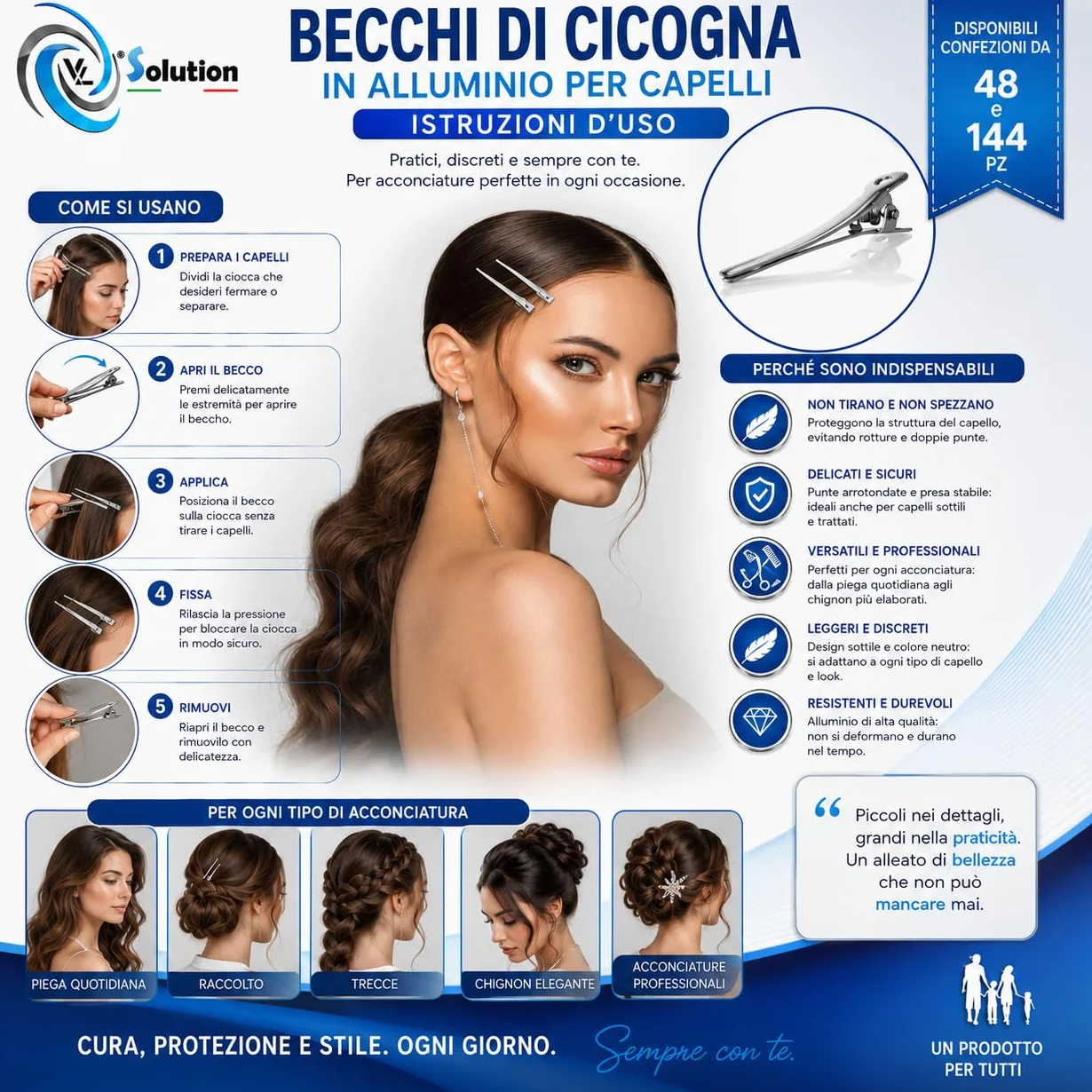 Becchi di Cicogna 48 pz - Fermagli di nuova generazione per capelli a becco d'anatra, Clip per capelli in metallo pinze adatte allo styling dei capelli. Mollette Hair Clip