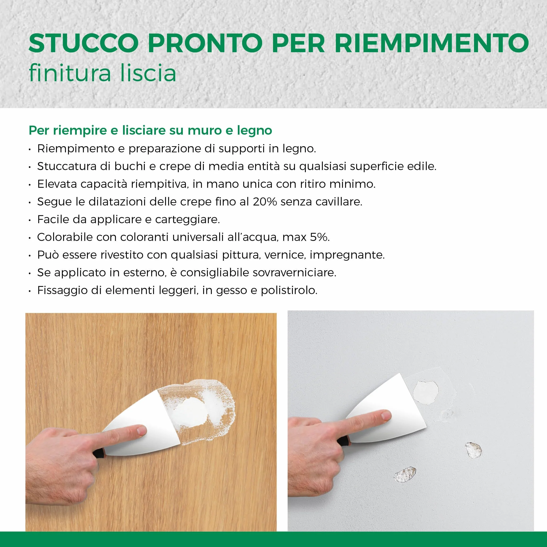 Aguaplast Stucco Alto Riempimento per Buchi e Crepe Muro 1kg Riempitivo Fino a 2cm Senza Ritiro Rinforzato con Fibre