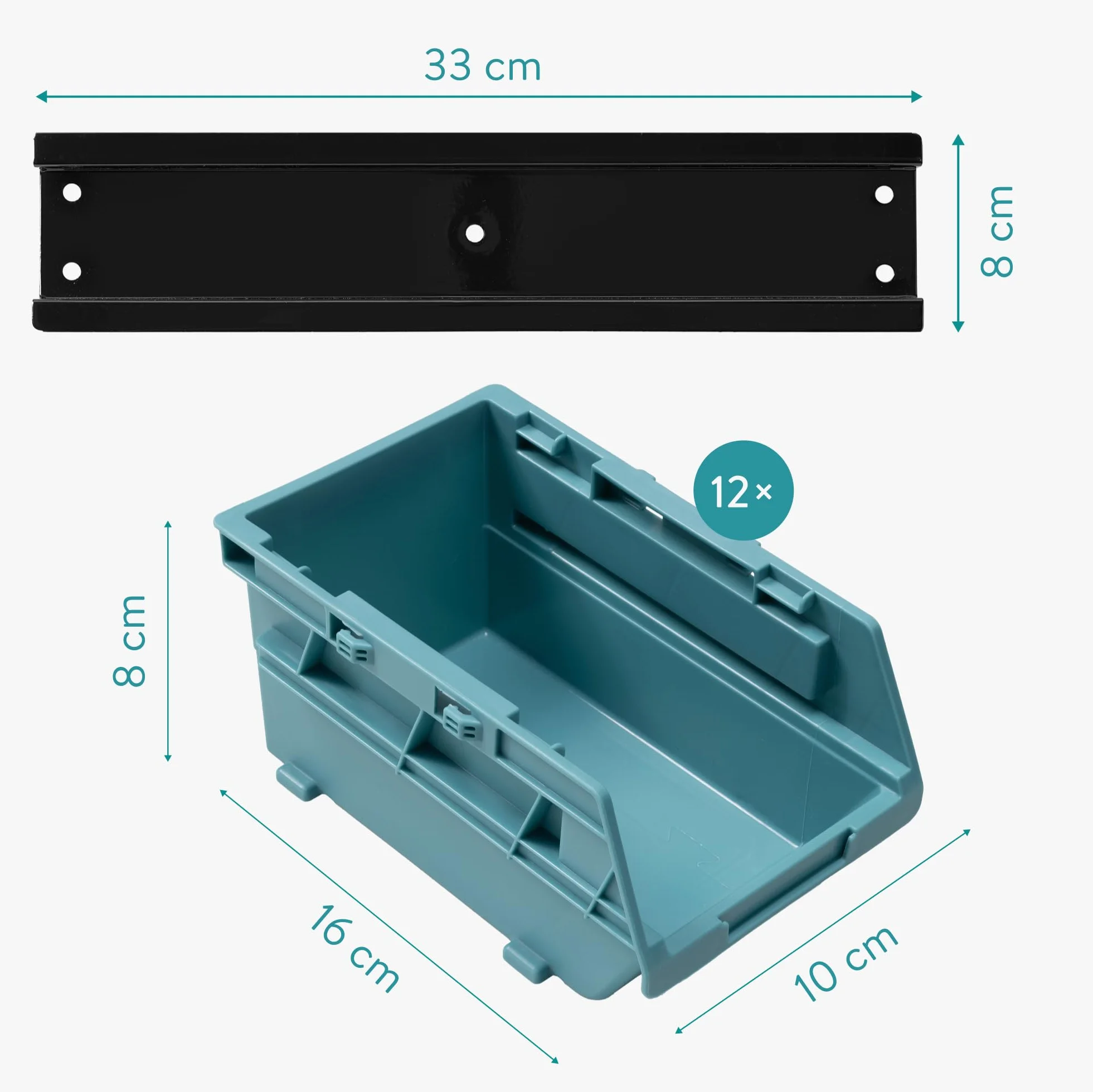 Navaris Contenitori Impilabili e Pannello Porta Attrezzi da Parete - Set di 12 Organizer Portautensili e 4 Binario
