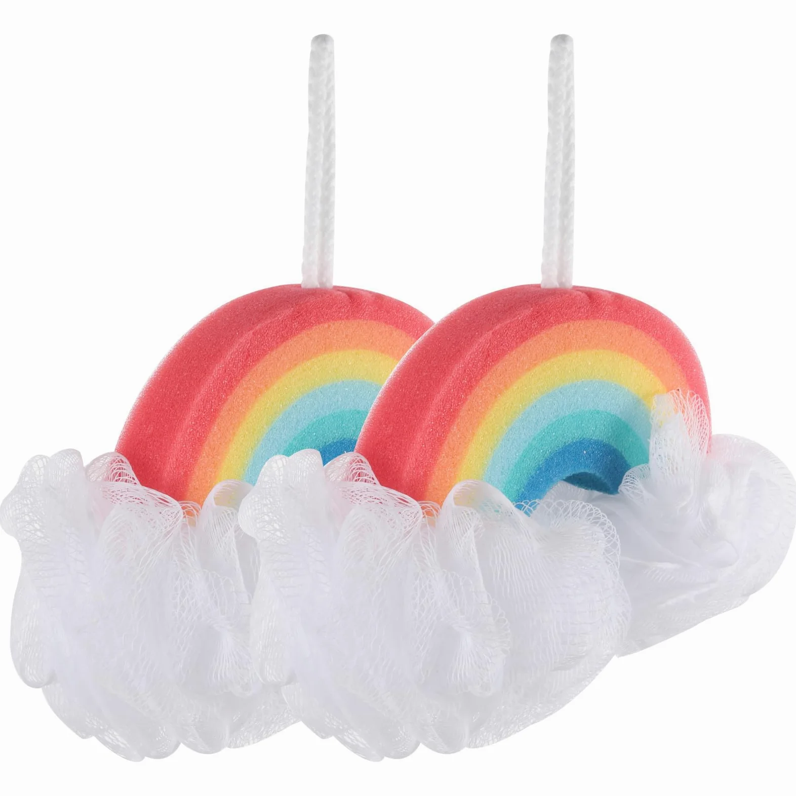2 Pezzi Spugna da Bagno a Forma di Arcobaleno Ricca Schiuma e Rimuove Cellule Morte per Bagno e Doccia