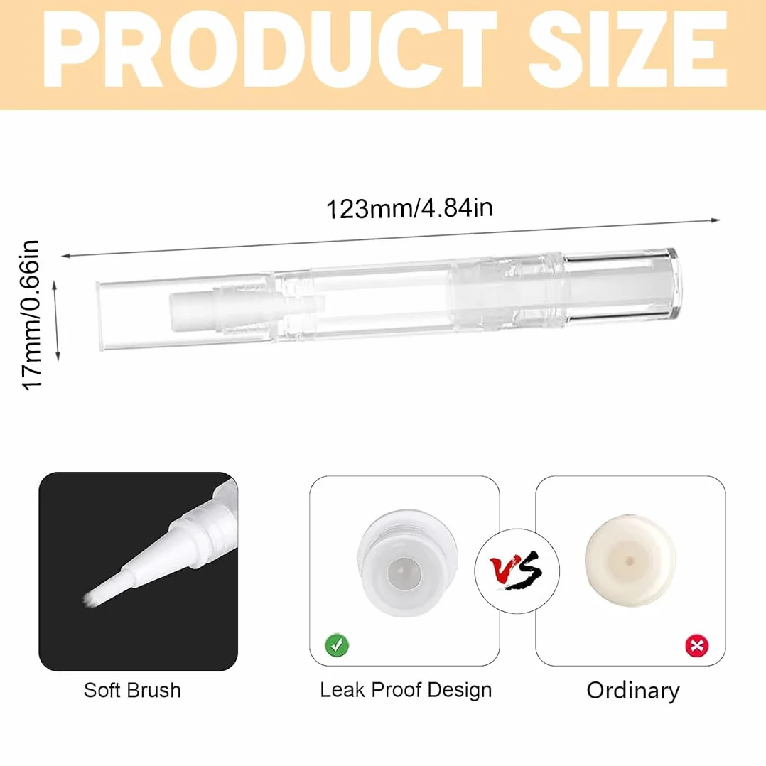 WeddHuis 6 Pezzi Penna Olio per Cuticole Vuota con Punta a Pennello per Crescita Ciglia, Applicatore Lipgloss (5 ml) (Trasparente)