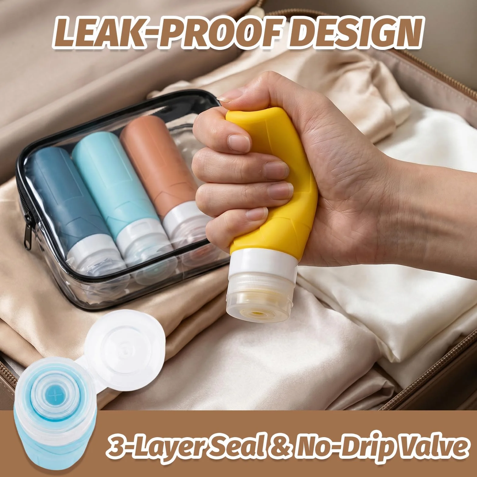 Flaconi da Viaggio 100 ml, 4 Pezzi Kit Viaggio Liquidi, Contenitori da Viaggio per Liquidi, Silicone Senza BPA, Riutilizzabile Adatto per Creme Lozioni
