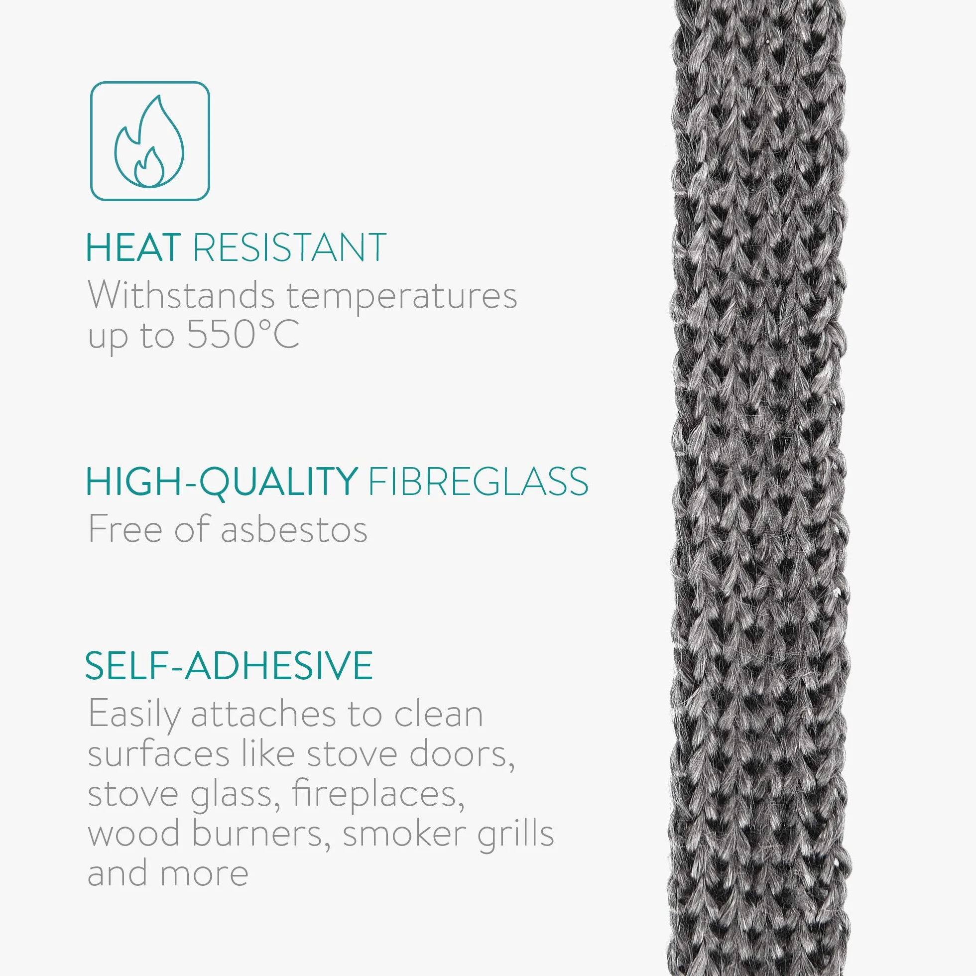 Navaris Guarnizione Stufa a Pellet 2 m Nastro Autoadesivo Fibra di Vetro Isolante Termico Alte Temperature