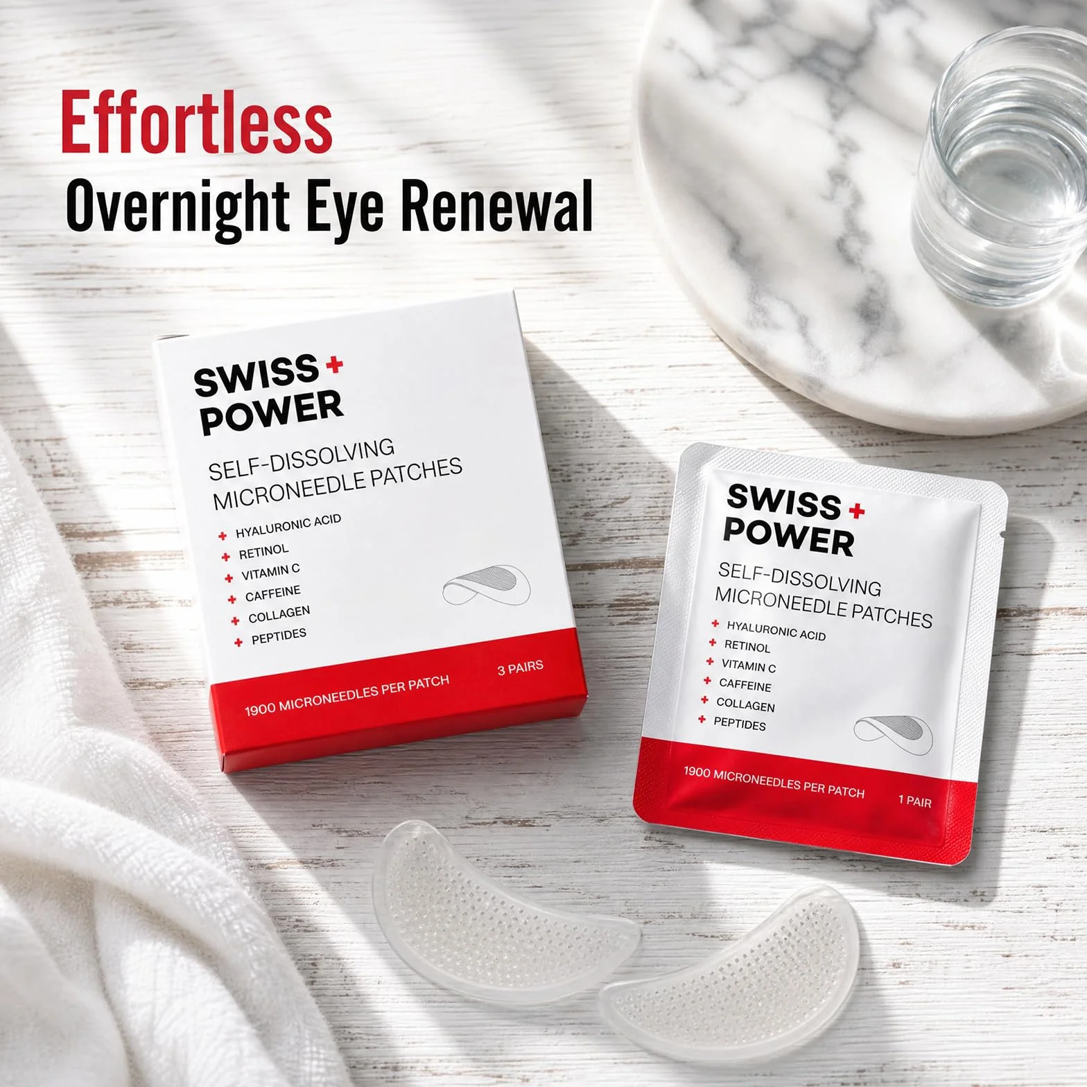 Swiss Power Patch Occhi con Microaghi, Cerotti Occhio Idratanti Anti-Rughe per Ridurre Occhiaie e Borse, Trattamento Contorno Occhi Quotidiano (2 Confezioni)