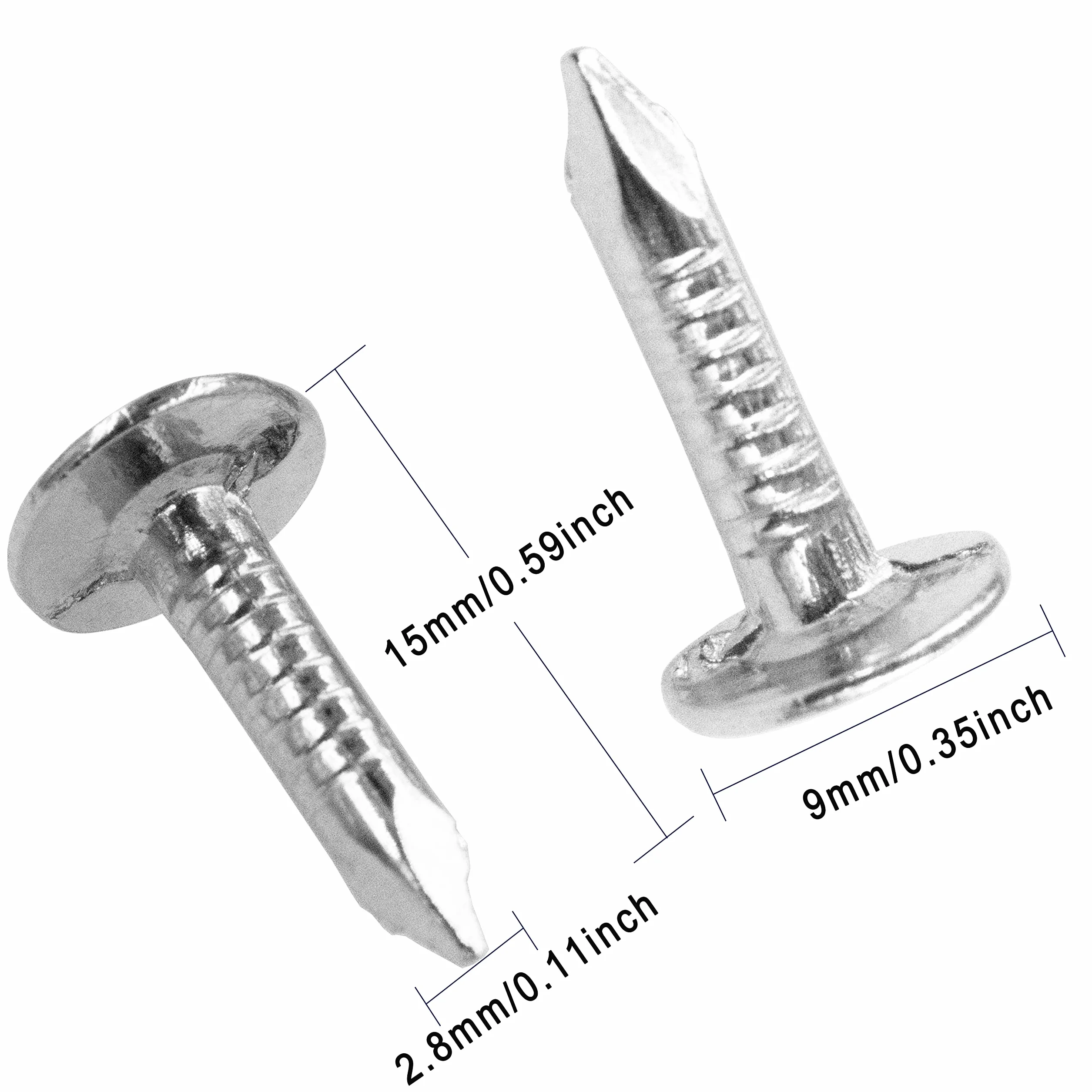 OMOTOOL Perni in acciaio per cartone tetto 2,8 x 15 mm 280 pezzi zincati testa piatta chiodi in feltro per tetto e pannelli in ardesia