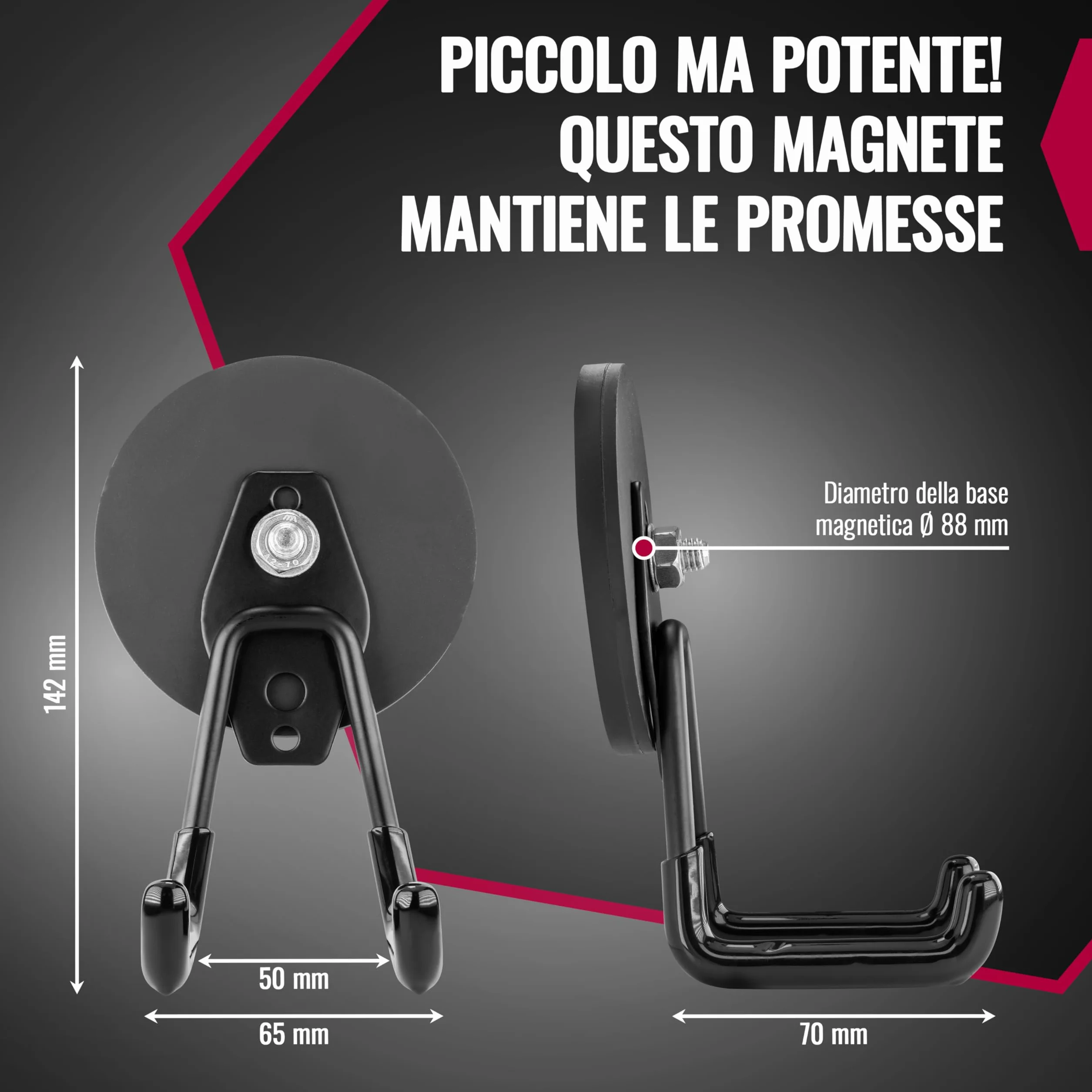 POPPSTAR Ganci magnetici per garage Ø 88 mm 42 kg 80 mm nero