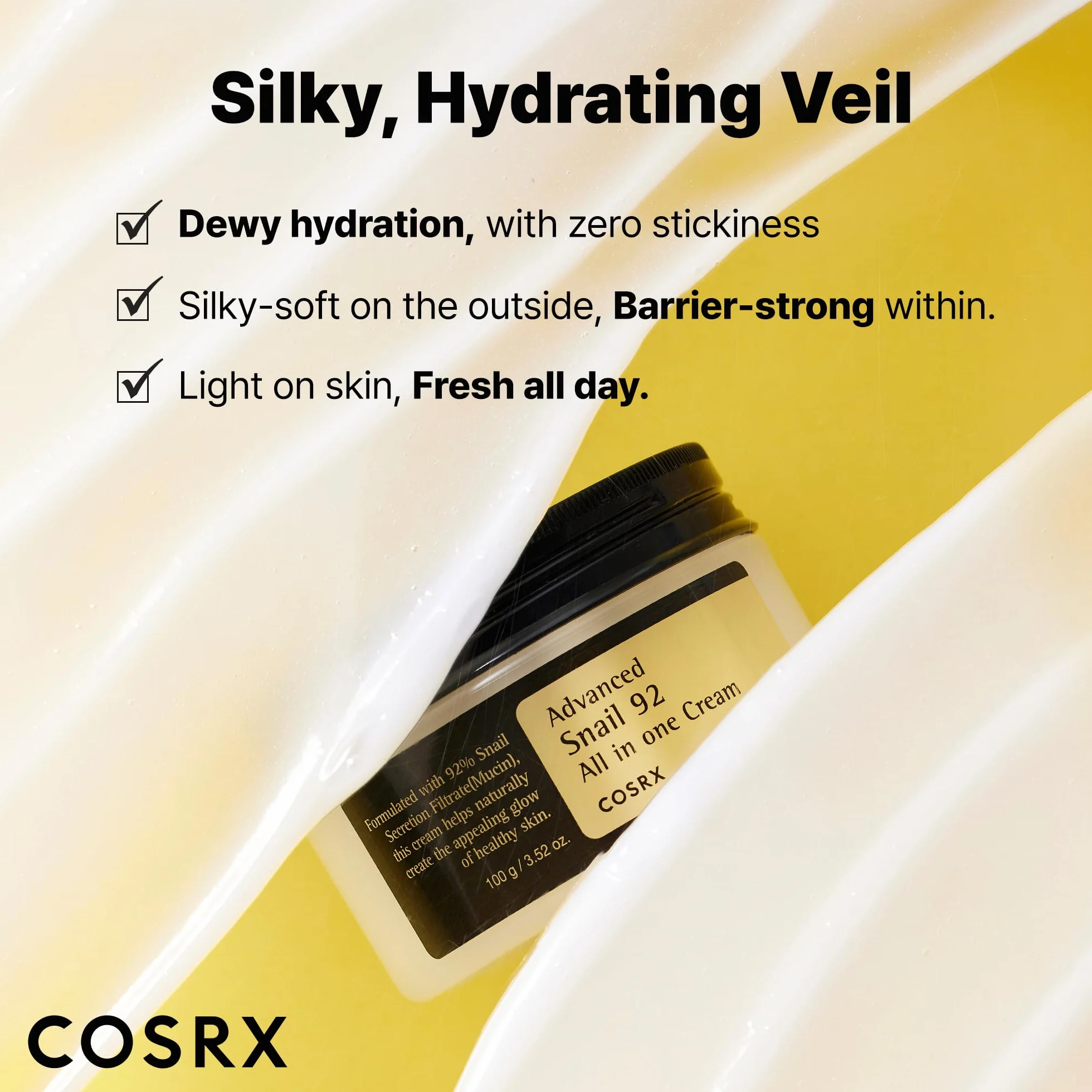 COSRX Advanced Snail 92 Crema tutto in uno, 3,53 oz/100 g | Secrezione idratante della mucina di lumaca filtrata al 92% | Idratante viso, lunga durata, idratazione profonda e intensa, 100 g