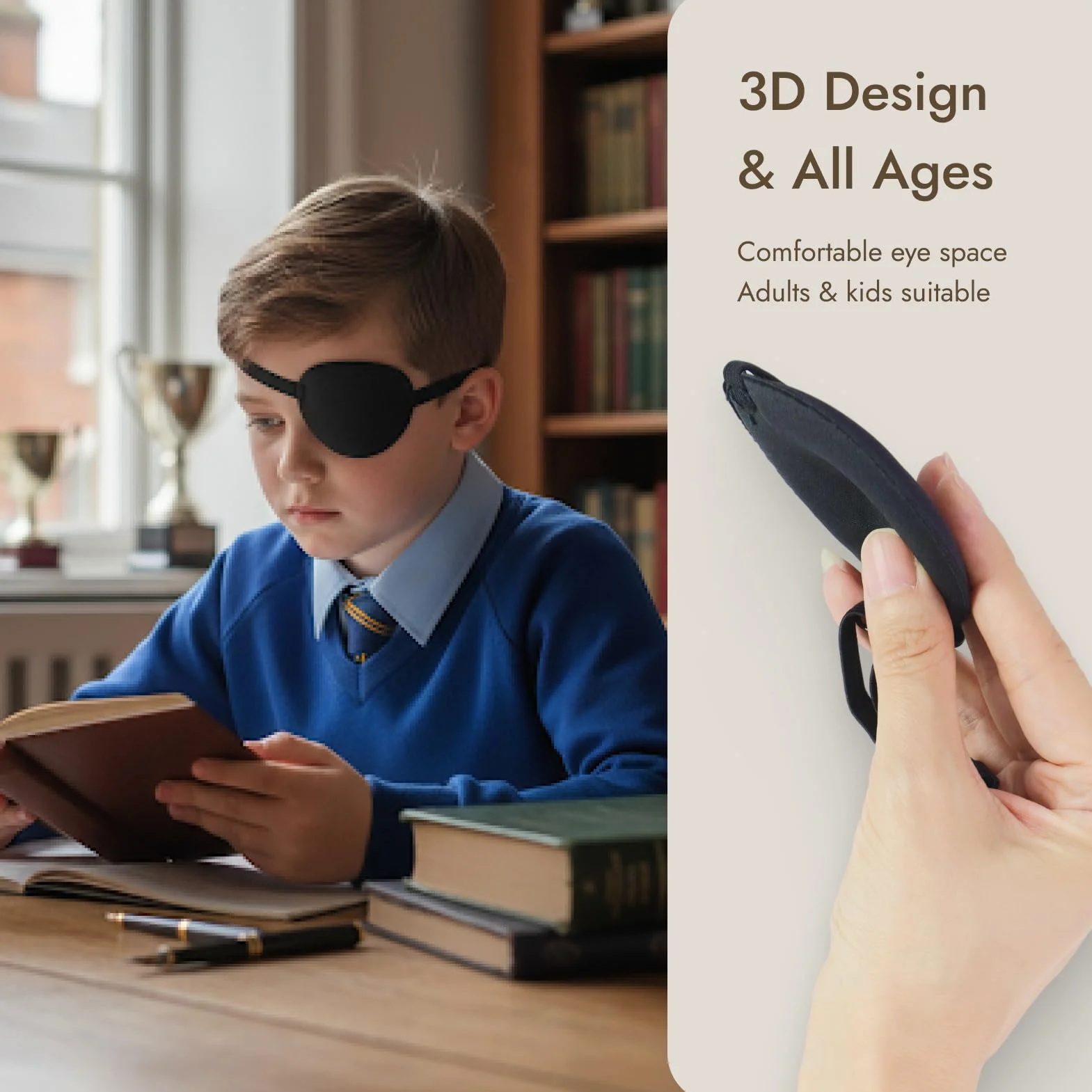 6 pezzi Copriocchio per Adulti e Bambini, 3D Regolabile con Fascia Elastica, Materiale Morbido Traspirante, Riutilizzabile per Occhio Sinistro o Destro, Ideale Costume Pirata, Ambliopia, Cosplay