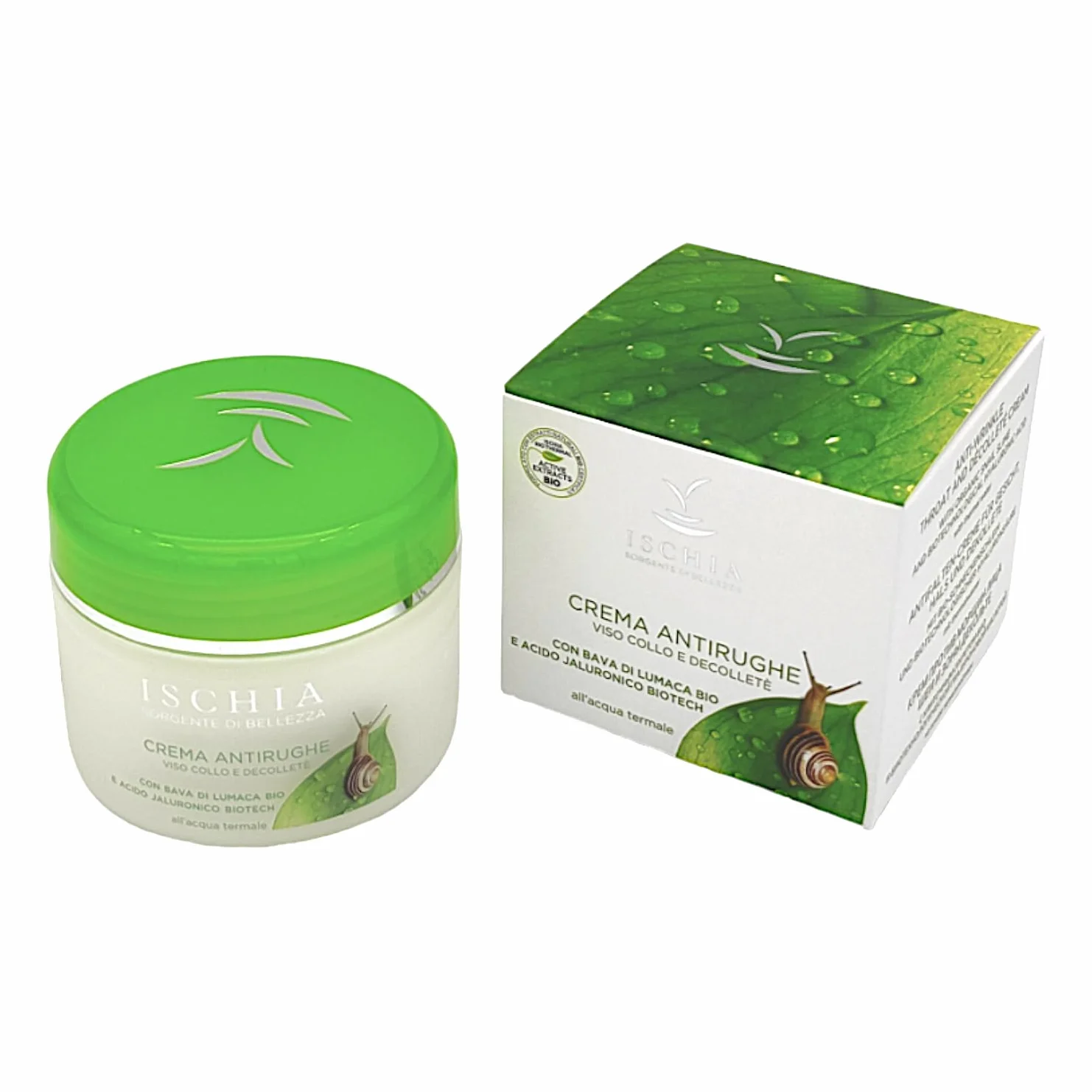 ISB - Crema antirughe viso, collo e décolletè "Bava Bio" 100 ml con Bava di Lumaca Bio e Acido Jaluronico Biotech a basa di Acqua Termale dell'isola d'Ischia