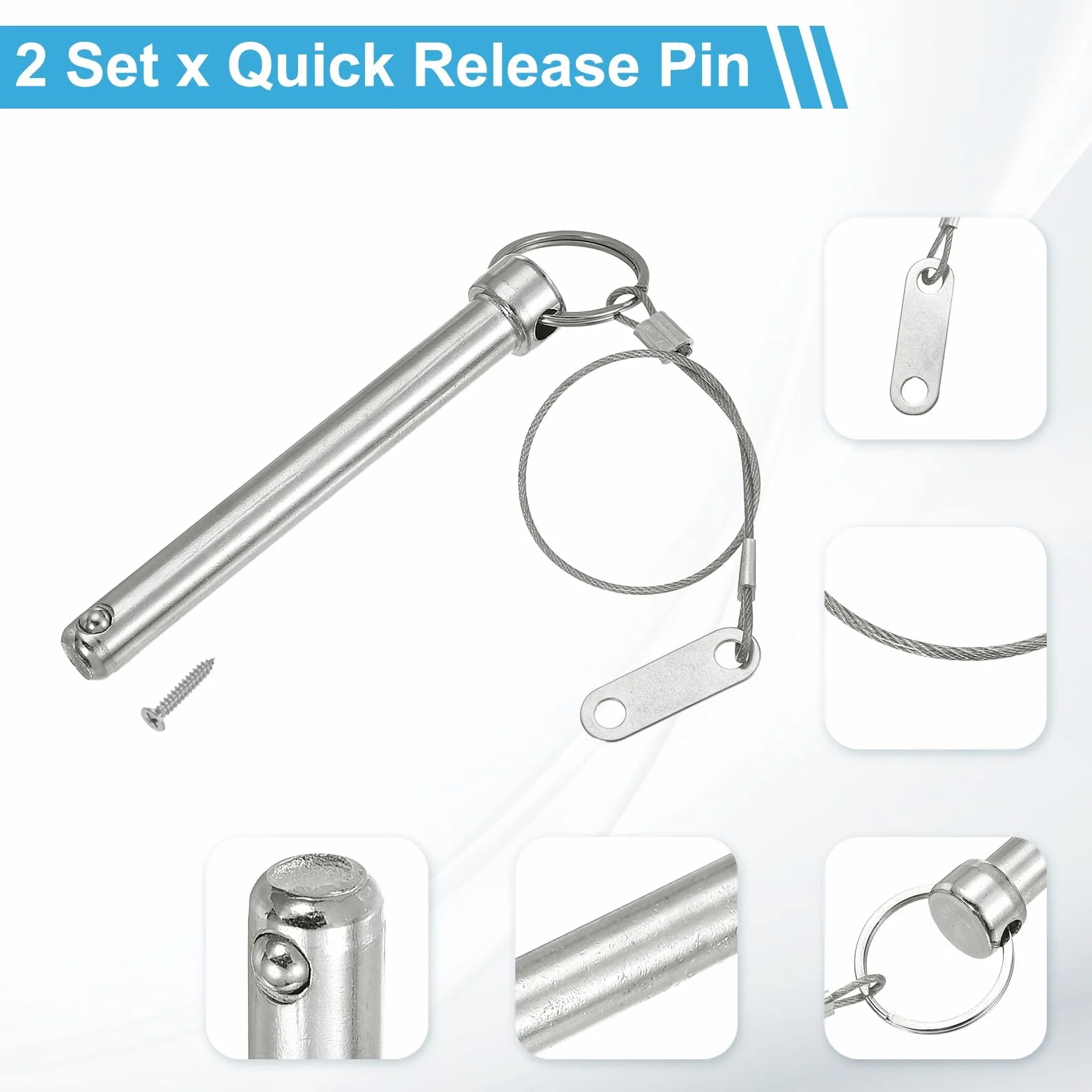 PATIKIL Perno A Sgancio Rapido 1/2"(12mm) Acciaio Al Carbonio 2pcs Bimini Top Filo Per Marine Argento