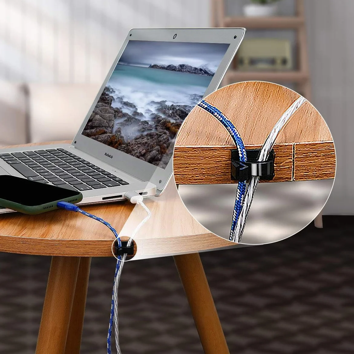 SOULWIT 50 Clip Cavo Autoadesivo, Fermacavi Organizer Gestione Cavi per TV PC Laptop Ethernet