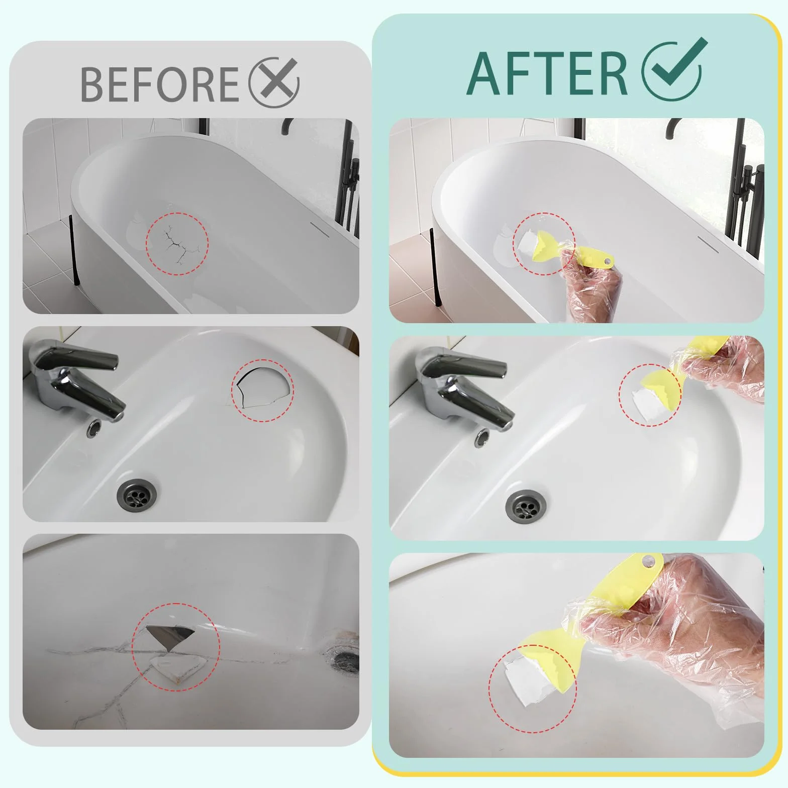 Kit Riparazione Vasca da Bagno Ceramica Smalto Piastrelle Graffi Buchi Crepe