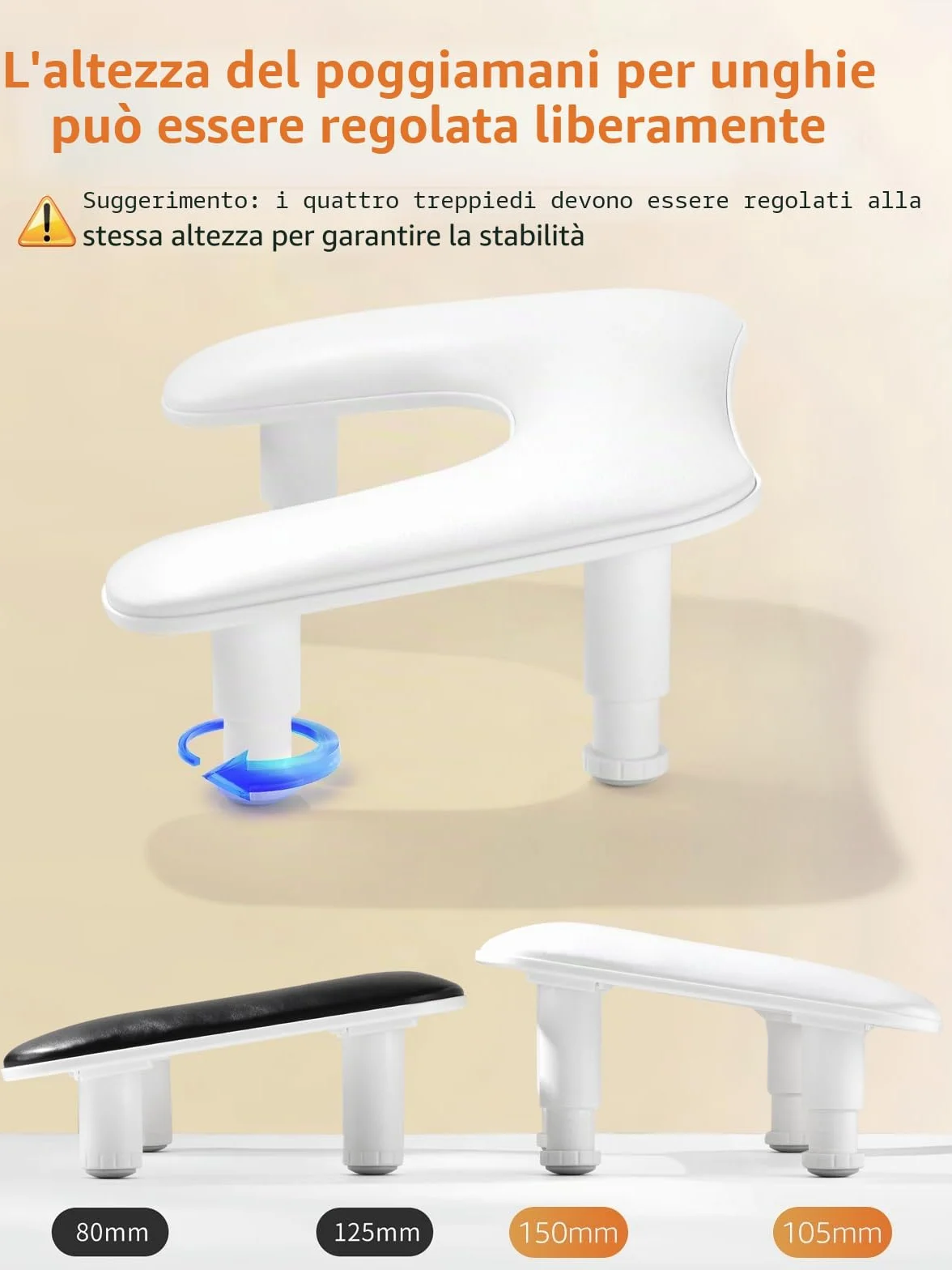 Deciniee Poggiamano per Unghie: Forma U Appoggia Mani per Unghie - Altezza Regolabile Poggia Mani per Unghie per Tavolo Manicure Tavolo Estetista per Unghie - Bianco