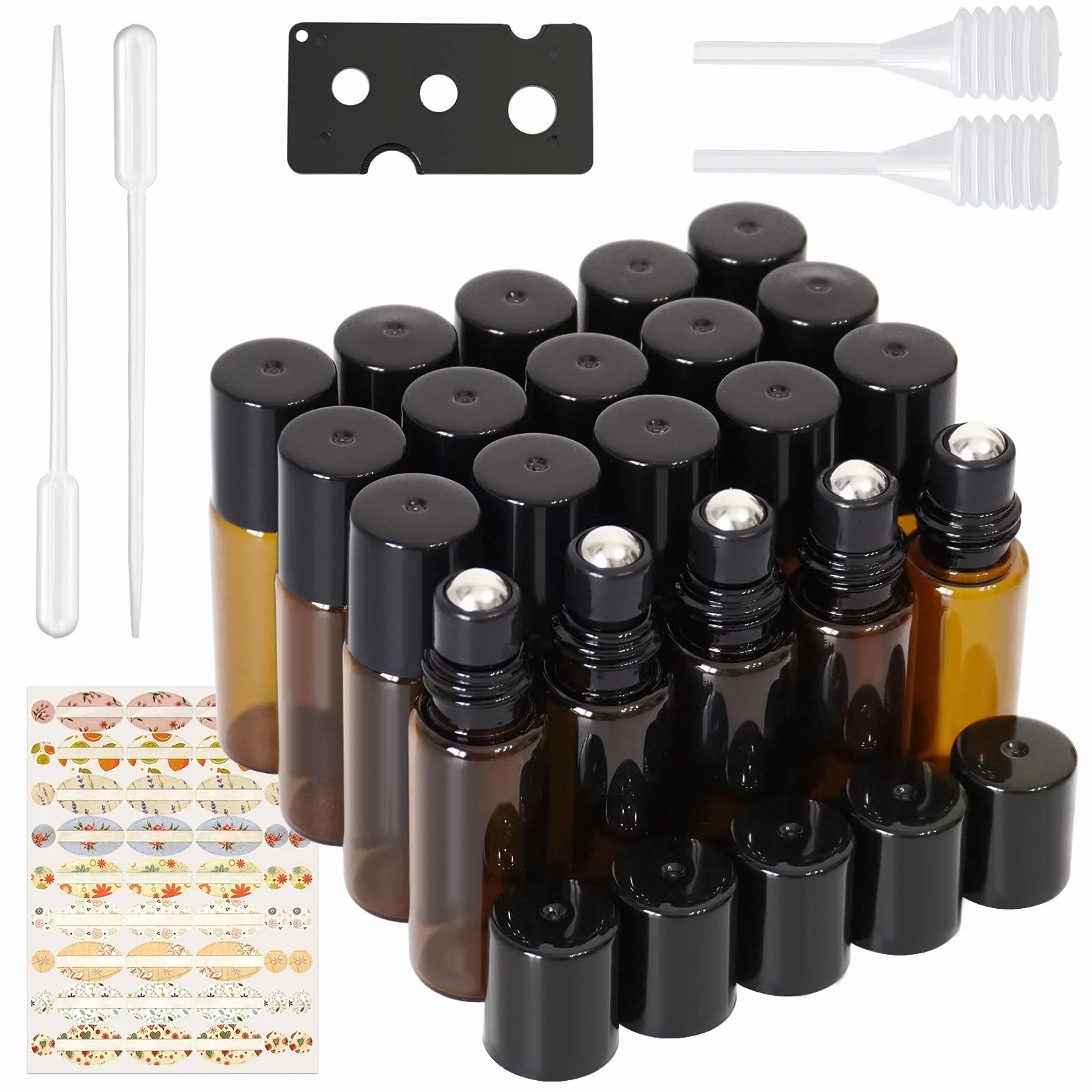 16 Pezzi Roll on Vuoto per Oli Essenziali 5ml Ambré Roll on Bottiglia Contenitore Roll on Vuoto con Sfera in Acciaio Inossidabile Bottiglia Roll on per Profumi Aromaterapia Massaggio